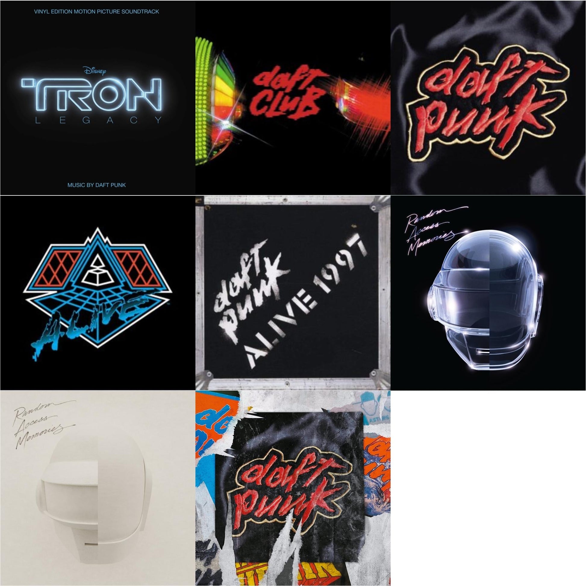 This is a 8 LP Vinyl SKU bundle.
1.This LP Vinyl is brand new.Format: LP VinylMusic Style: SoundtrackThis item's title is: Tron: Legacy Ost (2LP/180G)Artist: Daft PunkLabel: WALT DISNEY RECORDSBarcode: 050087239855Release Date: 8/21/2015
2.This LP Vinyl is brand new.