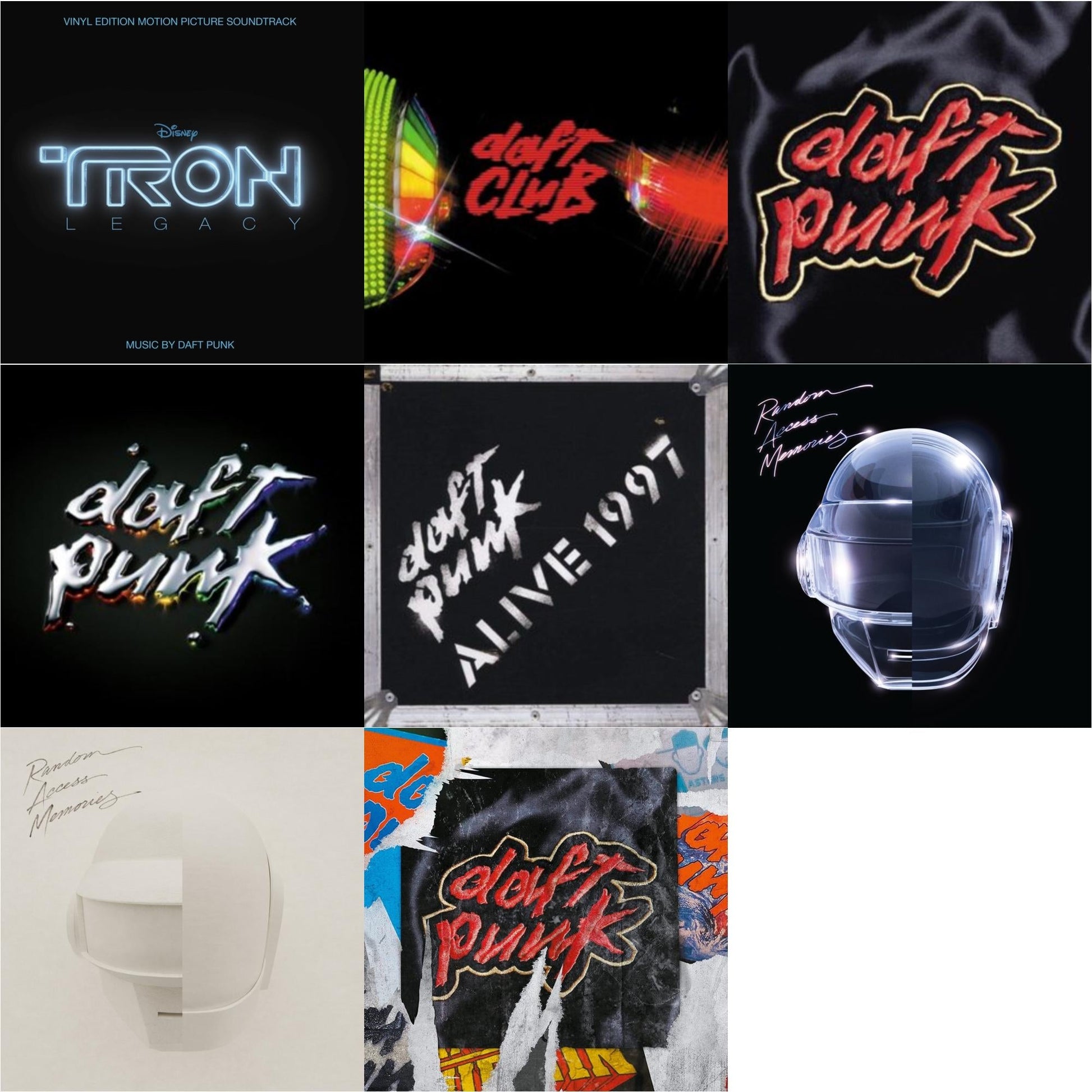 This is a 8 LP Vinyl SKU bundle.
1.This LP Vinyl is brand new.Format: LP VinylMusic Style: SoundtrackThis item's title is: Tron: Legacy Ost (2LP/180G)Artist: Daft PunkLabel: WALT DISNEY RECORDSBarcode: 050087239855Release Date: 8/21/2015
2.This LP Vinyl is brand new.