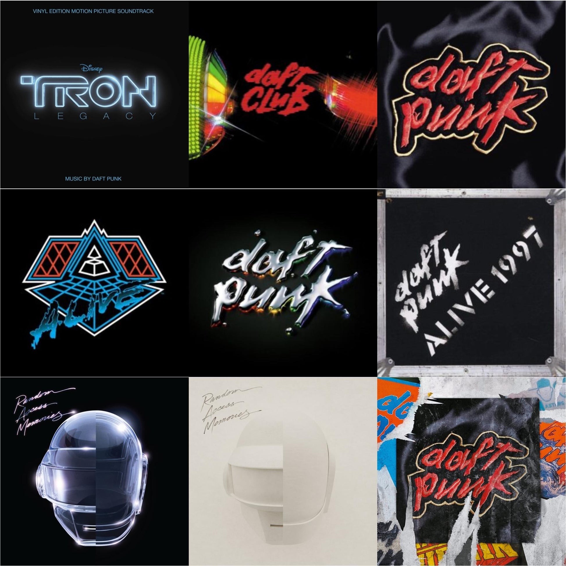 This is a 9 LP Vinyl SKU bundle.
1.This LP Vinyl is brand new.Format: LP VinylMusic Style: SoundtrackThis item's title is: Tron: Legacy Ost (2LP/180G)Artist: Daft PunkLabel: WALT DISNEY RECORDSBarcode: 050087239855Release Date: 8/21/2015
2.This LP Vinyl is brand new.