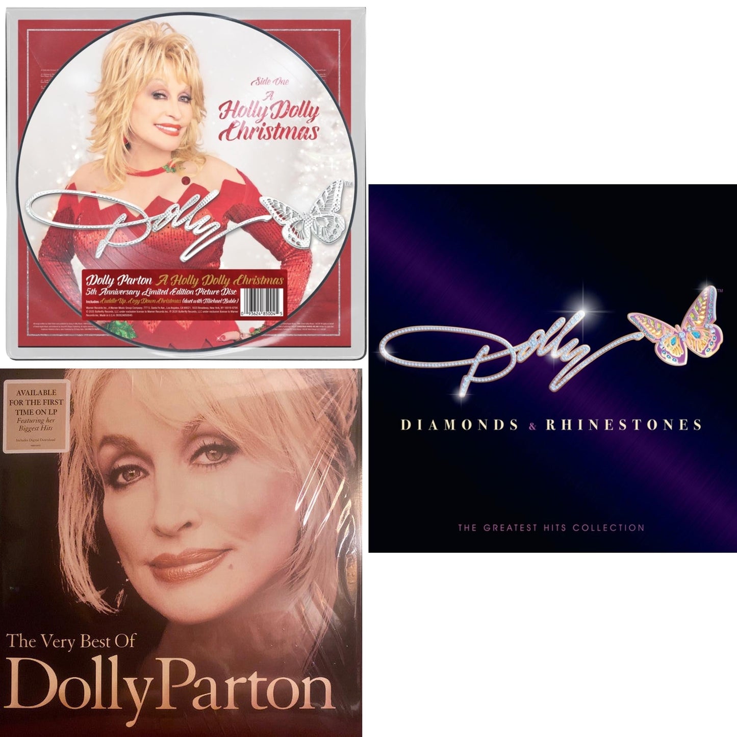 Holly Dolly Christmas (Picture Disc) & Very Best Of Dolly Parton (2LP) & Diamonds & Rhinestones: The Greatest Hits Collection (2LP)