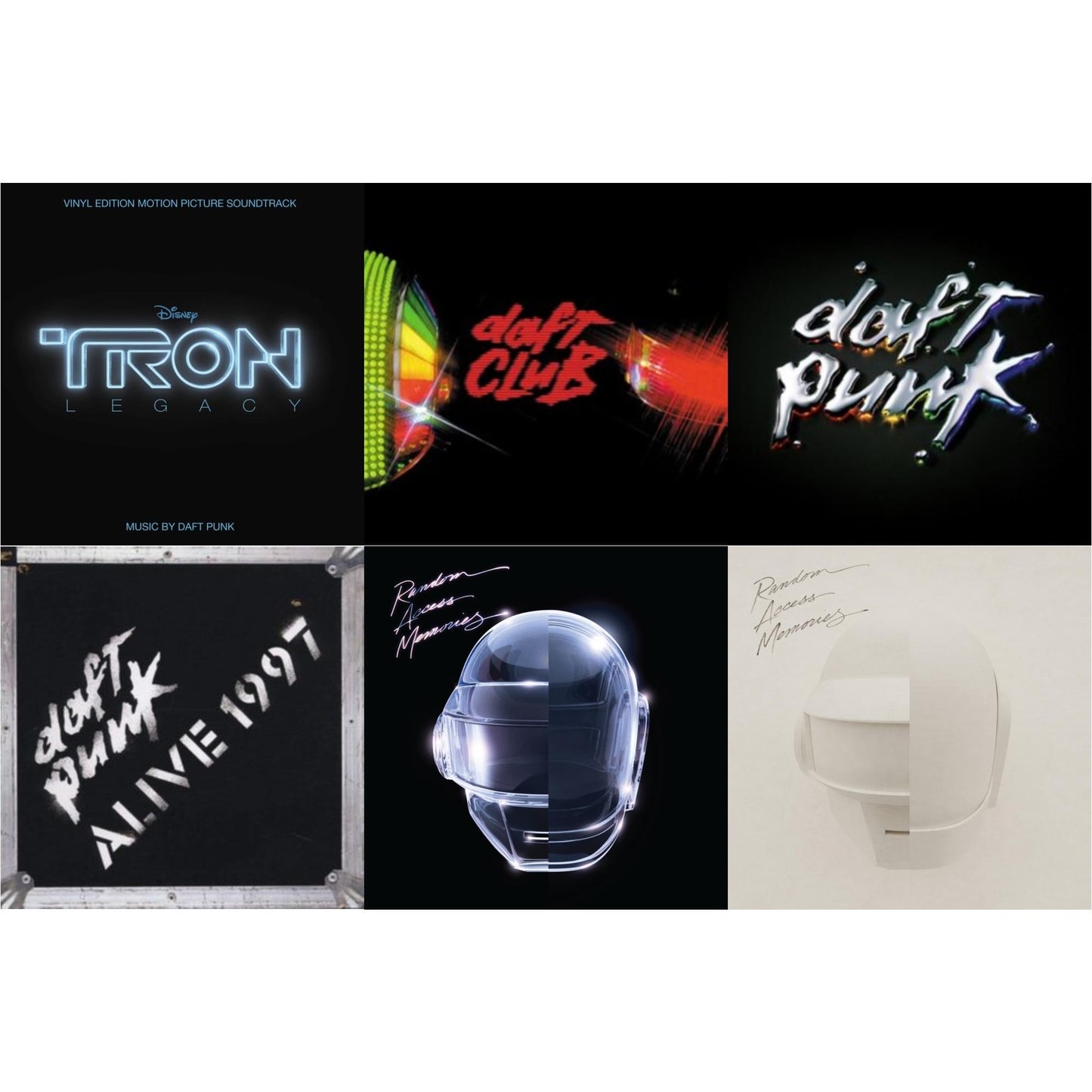 This is a 6 LP Vinyl SKU bundle.
1.This LP Vinyl is brand new.Format: LP VinylMusic Style: SoundtrackThis item's title is: Tron: Legacy Ost (2LP/180G)Artist: Daft PunkLabel: WALT DISNEY RECORDSBarcode: 050087239855Release Date: 8/21/2015
2.This LP Vinyl is brand new.
