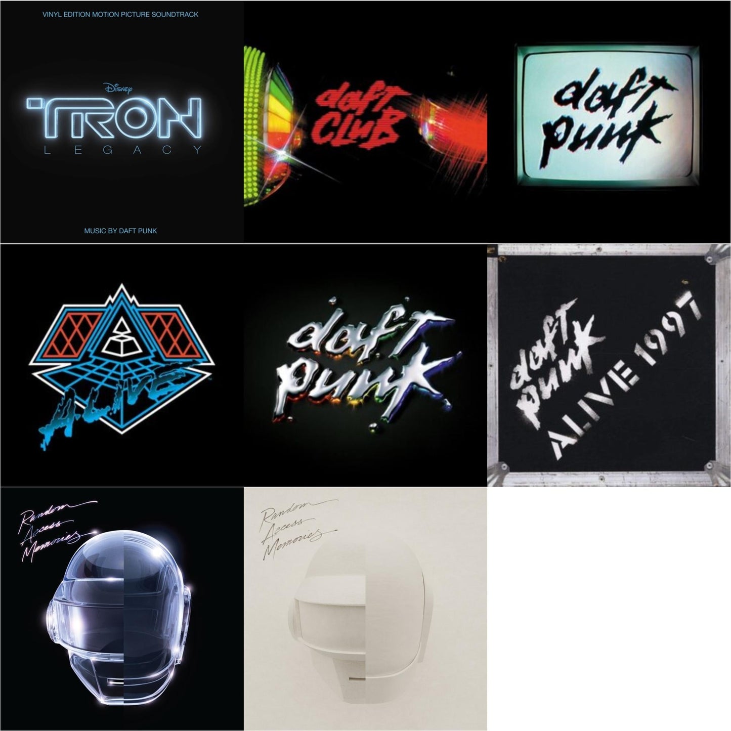 This is a 8 LP Vinyl SKU bundle.
1.This LP Vinyl is brand new.Format: LP VinylMusic Style: SoundtrackThis item's title is: Tron: Legacy Ost (2LP/180G)Artist: Daft PunkLabel: WALT DISNEY RECORDSBarcode: 050087239855Release Date: 8/21/2015
2.This LP Vinyl is brand new.