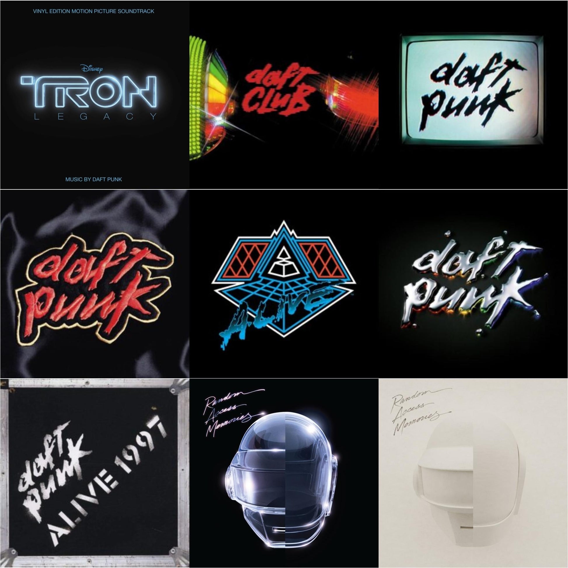 This is a 9 LP Vinyl SKU bundle.
1.This LP Vinyl is brand new.Format: LP VinylMusic Style: SoundtrackThis item's title is: Tron: Legacy Ost (2LP/180G)Artist: Daft PunkLabel: WALT DISNEY RECORDSBarcode: 050087239855Release Date: 8/21/2015
2.This LP Vinyl is brand new.
