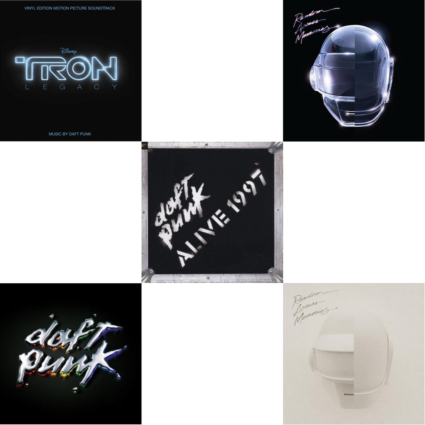 This is a 5 LP Vinyl SKU bundle.
1.This LP Vinyl is brand new.Format: LP VinylMusic Style: SoundtrackThis item's title is: Tron: Legacy Ost (2LP/180G)Artist: Daft PunkLabel: WALT DISNEY RECORDSBarcode: 050087239855Release Date: 8/21/2015
2.This LP Vinyl is brand new.