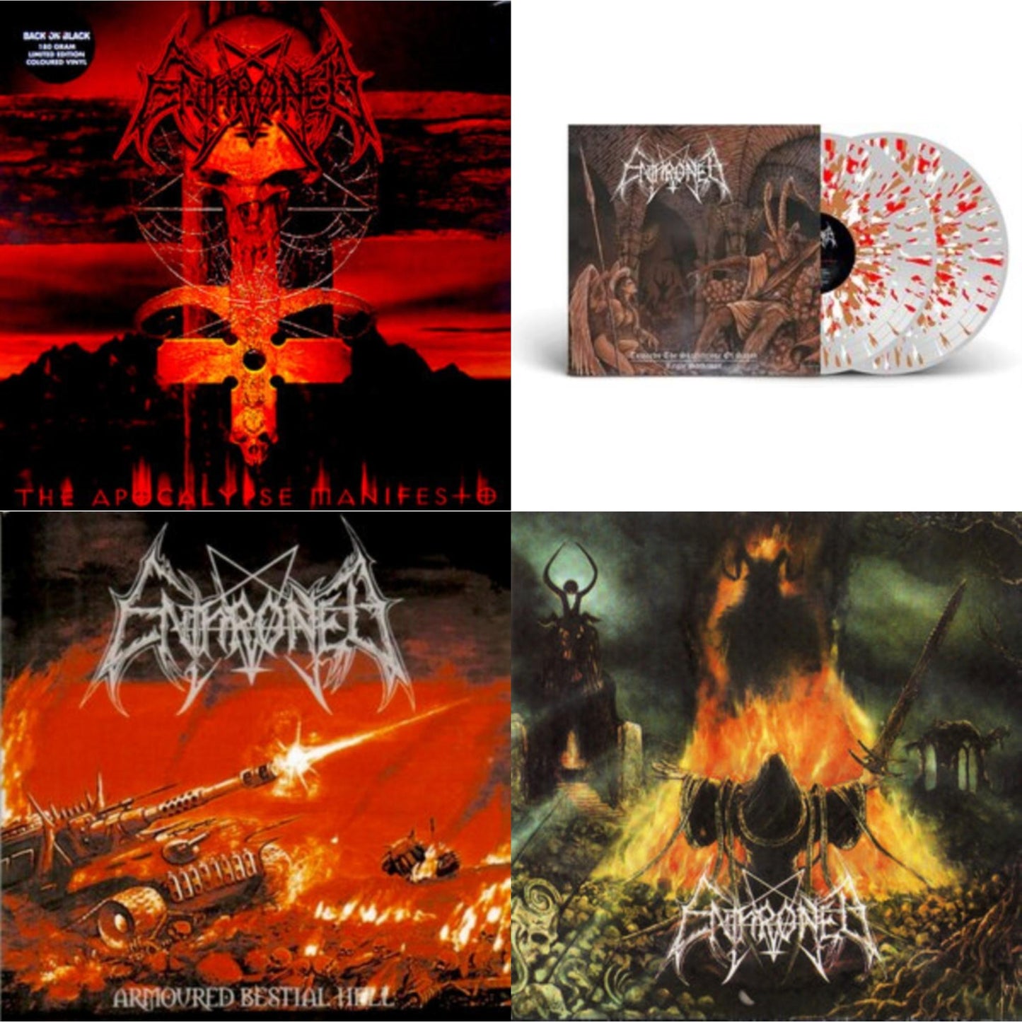 This is a 4 LP Vinyl SKU bundle.
1.This LP Vinyl is brand new.Format: LP VinylMusic Style: Black MetalThis item's title is: Apocolypse Manifesto (Clear LP Vinyl With Red/Orange/Grey Splatter LP Vinyl)Artist: EnthronedLabel: BACK ON BLACKBarcode: 803341519572Release Date: 8/27/2021
2.