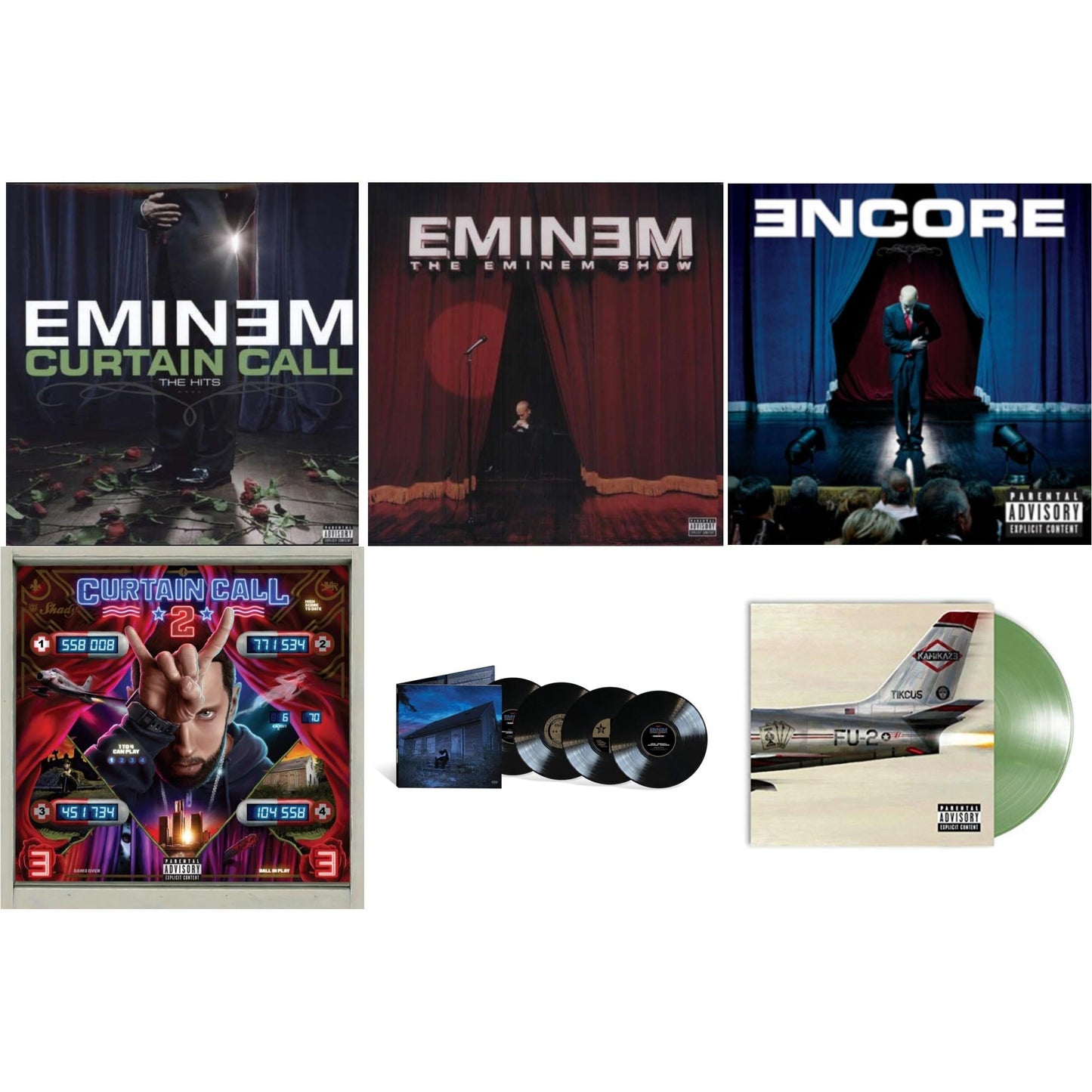 Curtain Call 2 (2LP) & Marshall Mathers LP2 (10Th Anniversary Edition) (Expanded Deluxe/4LP) & Encore & Curtain Call: Hits & Kamikaze (Opaque Olive Green LP Vinyl/Gatefold Jacket) & Eminem Show