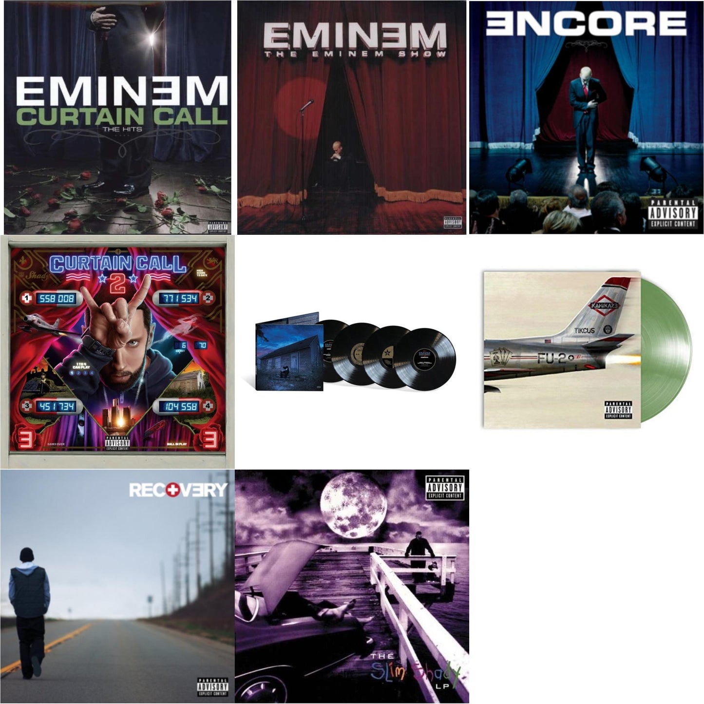 Curtain Call 2 (2LP) & Marshall Mathers LP2 (10Th Anniversary Edition) (Expanded Deluxe/4LP) & Encore & Curtain Call: Hits & Recovery & Kamikaze (Opaque Olive Green LP Vinyl/Gatefold Jacket) & Slim Shady LP & Eminem Show
