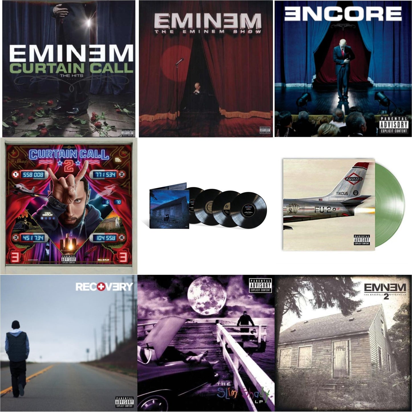 Curtain Call 2 (2LP) & Marshall Mathers LP2 (10Th Anniversary Edition) (Expanded Deluxe/4LP) & Encore & Curtain Call: Hits & Recovery & Marshall Mathers LP 2 & Kamikaze (Opaque Olive Green LP Vinyl/Gatefold Jacket) & Slim Shady LP & Eminem Show