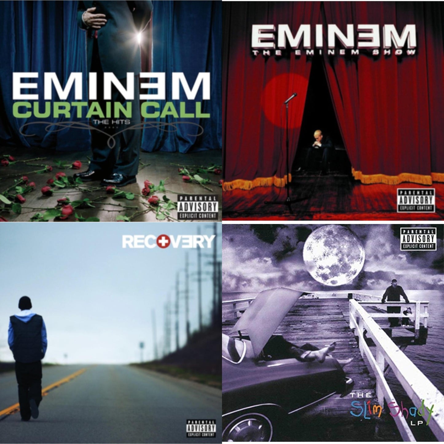 This is a 4 CD SKU bundle.
1.This CD is brand new.Format: CDThis item's title is: Curtain Call: HitsArtist: EminemLabel: AFTERMATHBarcode: 602498878934Release Date: 12/6/2005
2.This CD is brand new.