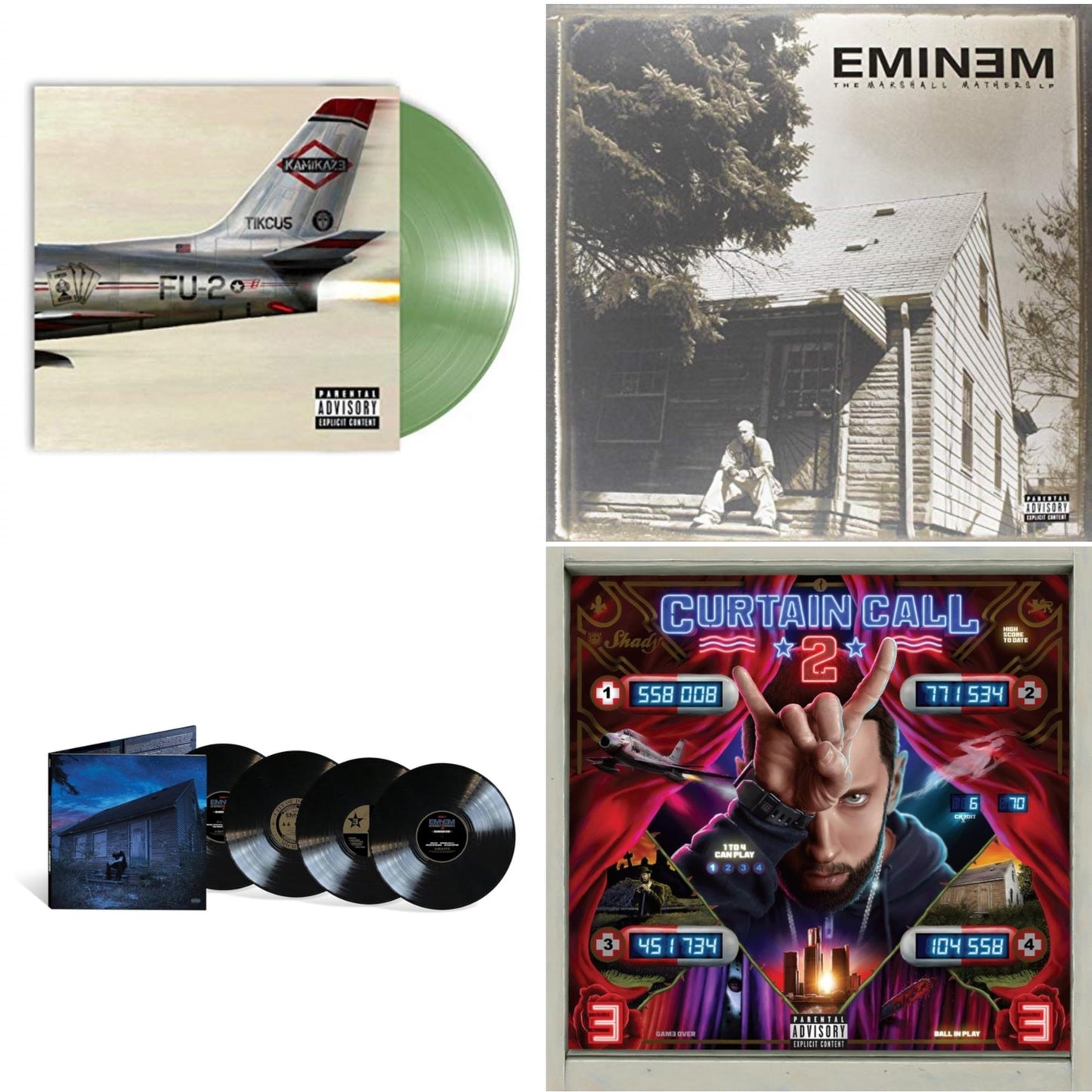 Curtain Call 2 (2LP) & Marshall Mathers LP2 (10Th Anniversary Edition) (Expanded Deluxe/4LP) & Kamikaze (Opaque Olive Green LP Vinyl/Gatefold Jacket) & Marshall Mathers LP