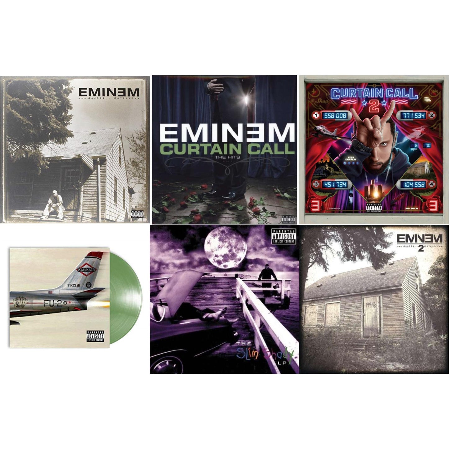 Curtain Call 2 (2LP) & Curtain Call: Hits & Marshall Mathers LP 2 & Kamikaze (Opaque Olive Green LP Vinyl/Gatefold Jacket) & Slim Shady LP & Marshall Mathers LP