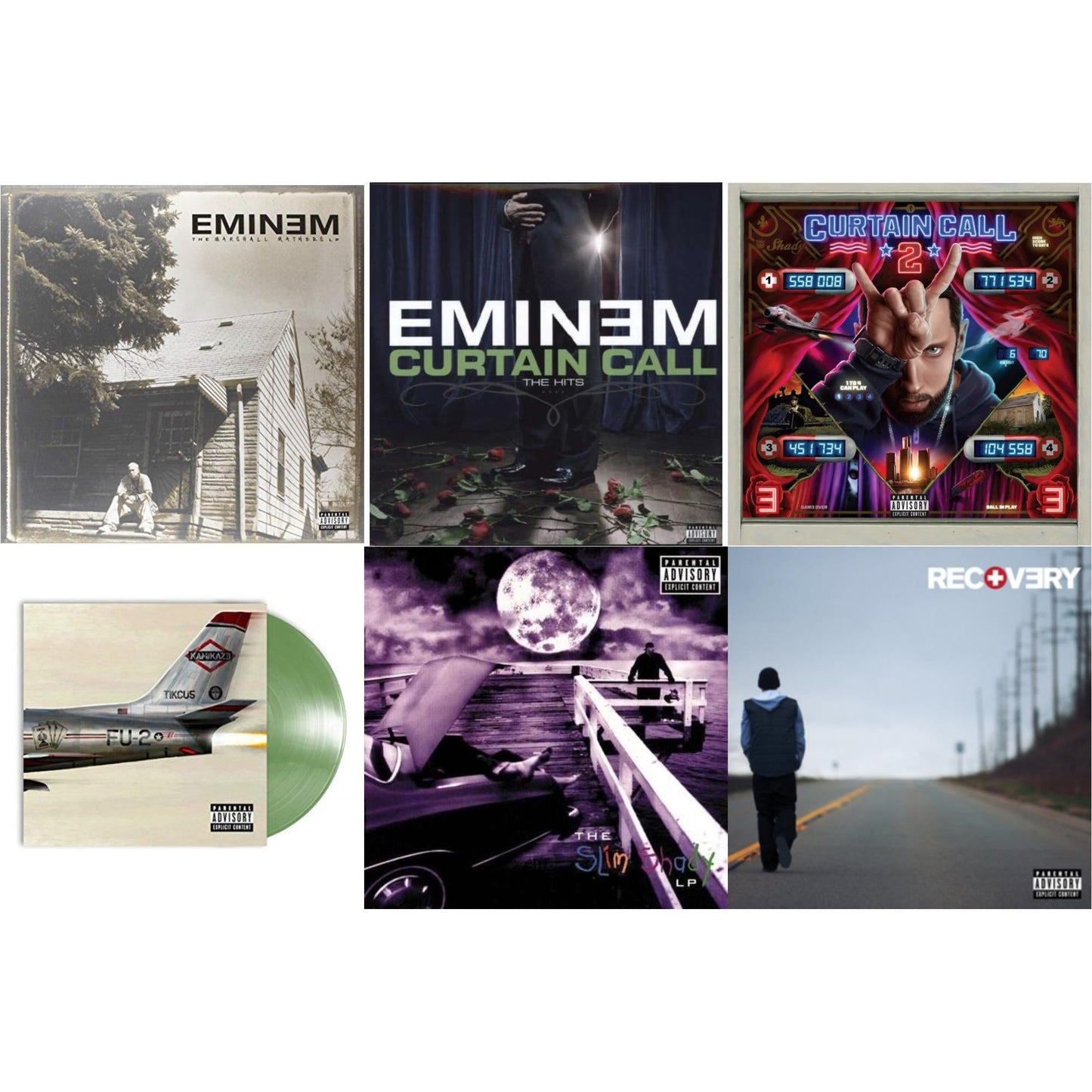 Curtain Call 2 (2LP) & Curtain Call: Hits & Recovery & Kamikaze (Opaque Olive Green LP Vinyl/Gatefold Jacket) & Slim Shady LP & Marshall Mathers LP