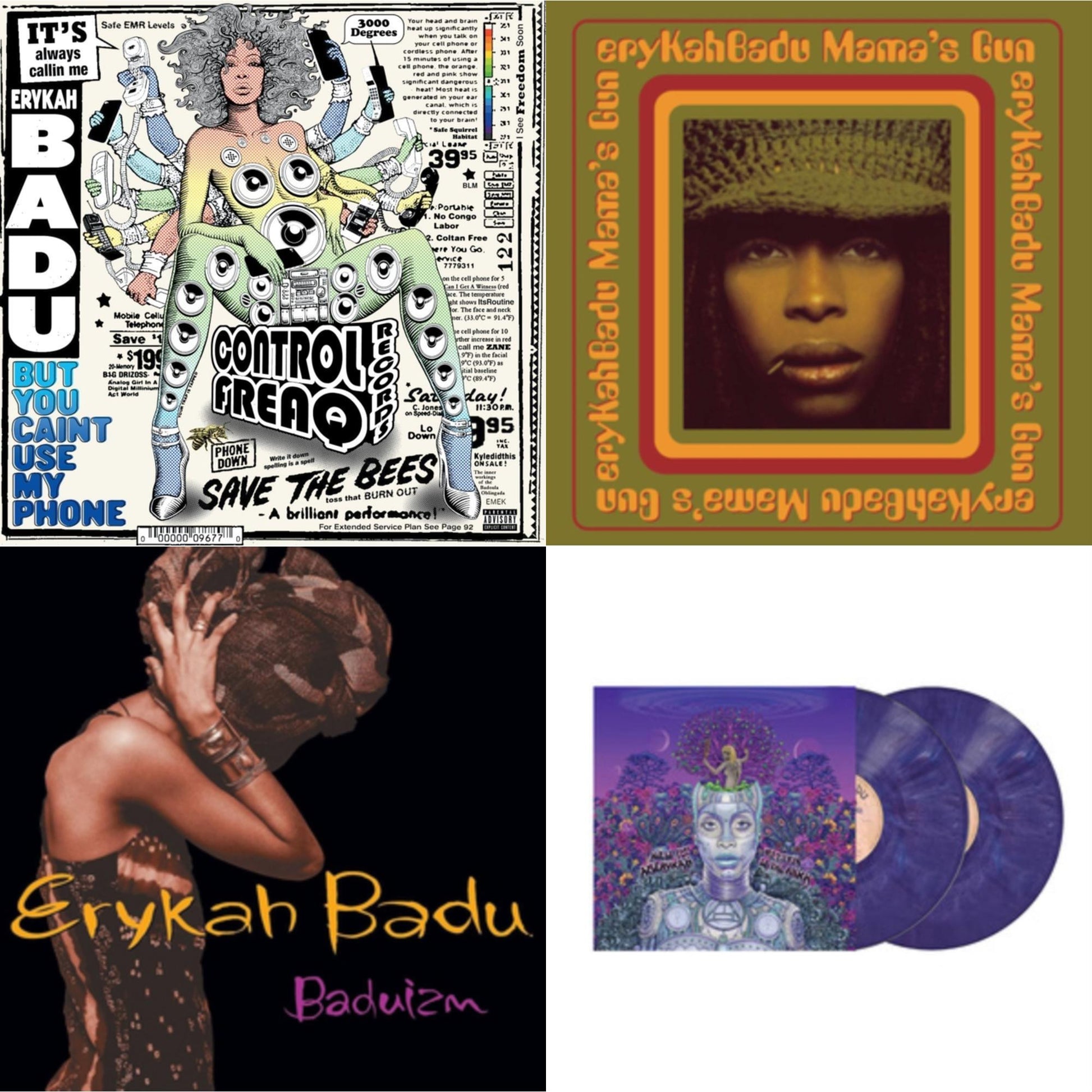 This is a 4 LP Vinyl SKU bundle.
1.This LP Vinyl is brand new.Format: LP VinylMusic Style: Neo SoulThis item's title is: But You Caint Use My Phone (Purple LP Vinyl)Artist: Erykah BaduLabel: MOTOWN RECORDSBarcode: 602438283484Release Date: 5/27/2022
2.This LP Vinyl is brand new.