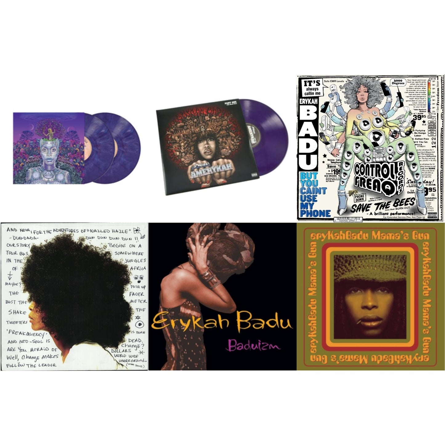 New Amerykah Part Two (Return Of The Ankh) (Violet Vinyl/2LP) & New Amerykah Part One (4Th World War) (Purple Vinyl/2LP) & But You Caint Use My Phone (Purple LP Vinyl) & Worldwide Underground & Baduizm & Mama's Gun