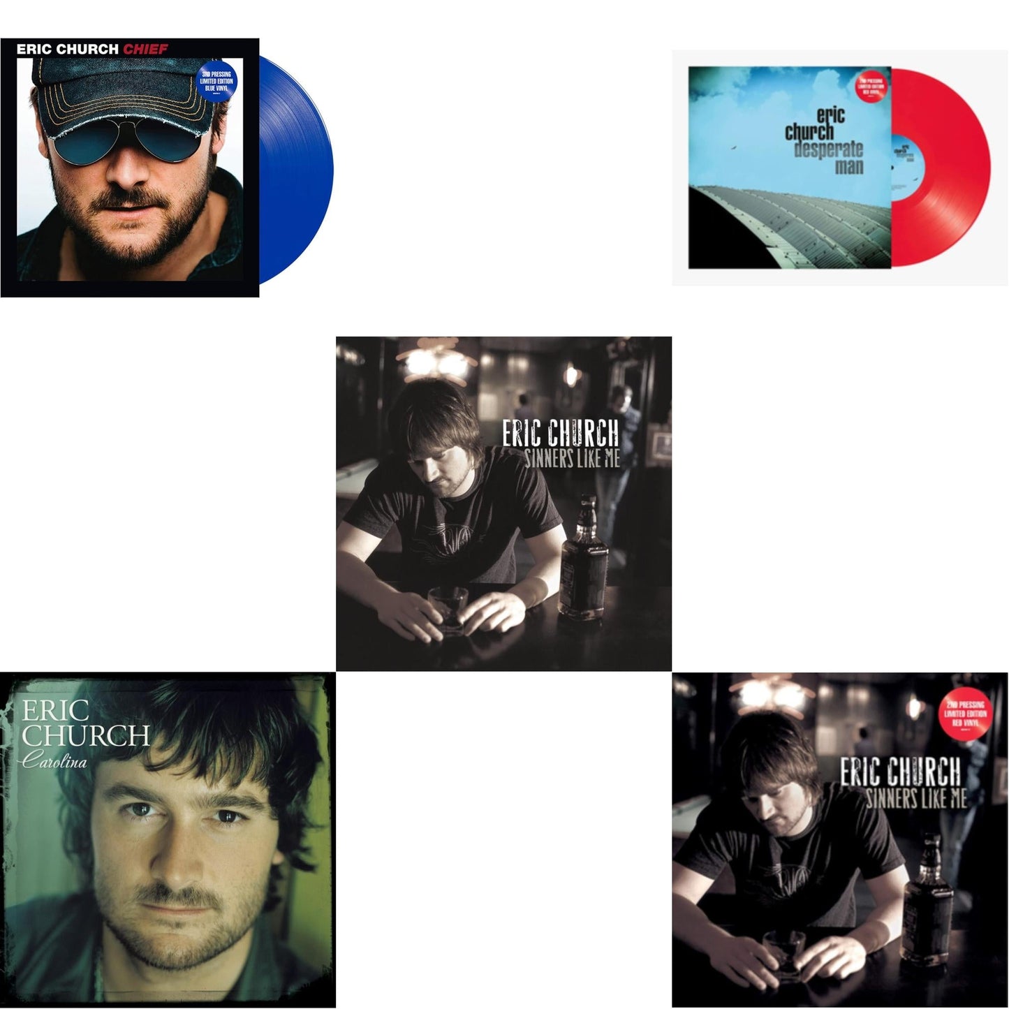 Chief (Blue LP Vinyl) & Carolina (Clear LP Vinyl) & Sinners Like Me (Blue LP Vinyl) & Desperate Man (Red LP Vinyl) & Sinners Like Me (Red LP Vinyl)