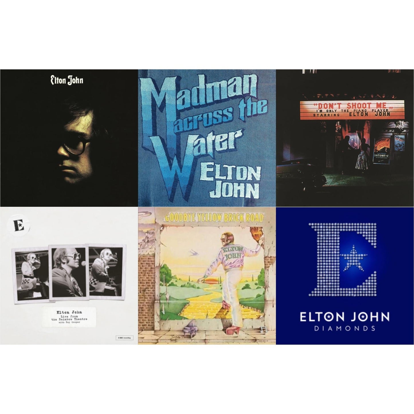 Elton John (Purple Splatter LP Vinyl/180G) & Madman Across The Water (Light Blue LP Vinyl/180G) & Don't Shoot Me I'm Only The Piano Player (Red Splatter LP Vinyl/180G) & Live At The Rainbow Theatre (180G) & Goodbye Yellow Brick Road & Diamonds (2LP)
