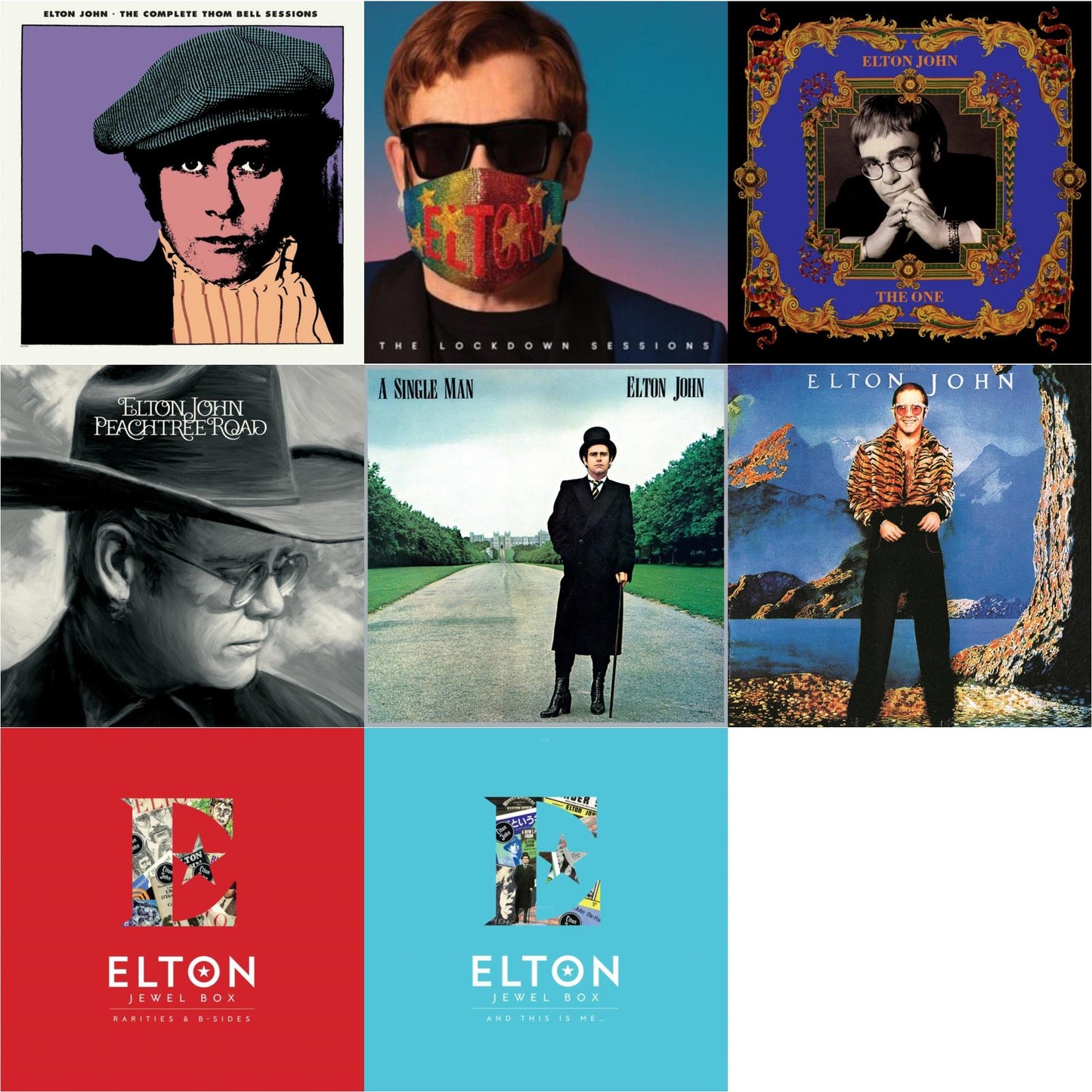 Elton John - Complete Thom Bell Sessions (Ep) (180G/Purple LP Vinyl) & Lockdown Sessions (Blue Vinyl/2LP) (X) & One (2LP) & Peachtree Road (2LP) & Single Man & Caribou (50Th Anniversary Edition/2LP/Blue Vinyl) & Jewel Box (3LP - Rarities & B-Sides) &