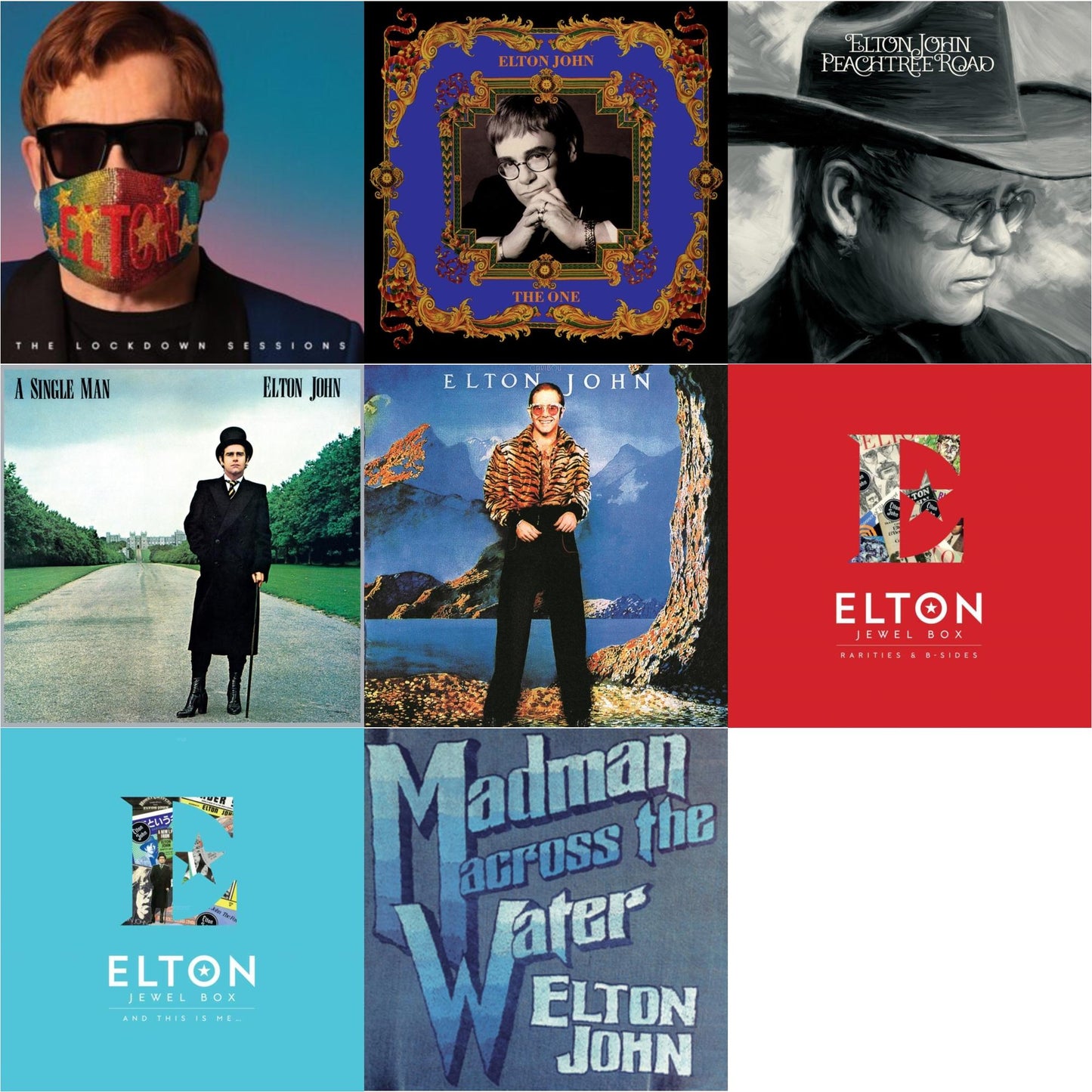 Lockdown Sessions (Blue Vinyl/2LP) (X) & One (2LP) & Peachtree Road (2LP) & Single Man & Caribou (50Th Anniversary Edition/2LP/Blue Vinyl) & Jewel Box (3LP - Rarities & B-Sides) & Jewel Box (2LP - And This Is Me) & Madman Across The Water (LP)