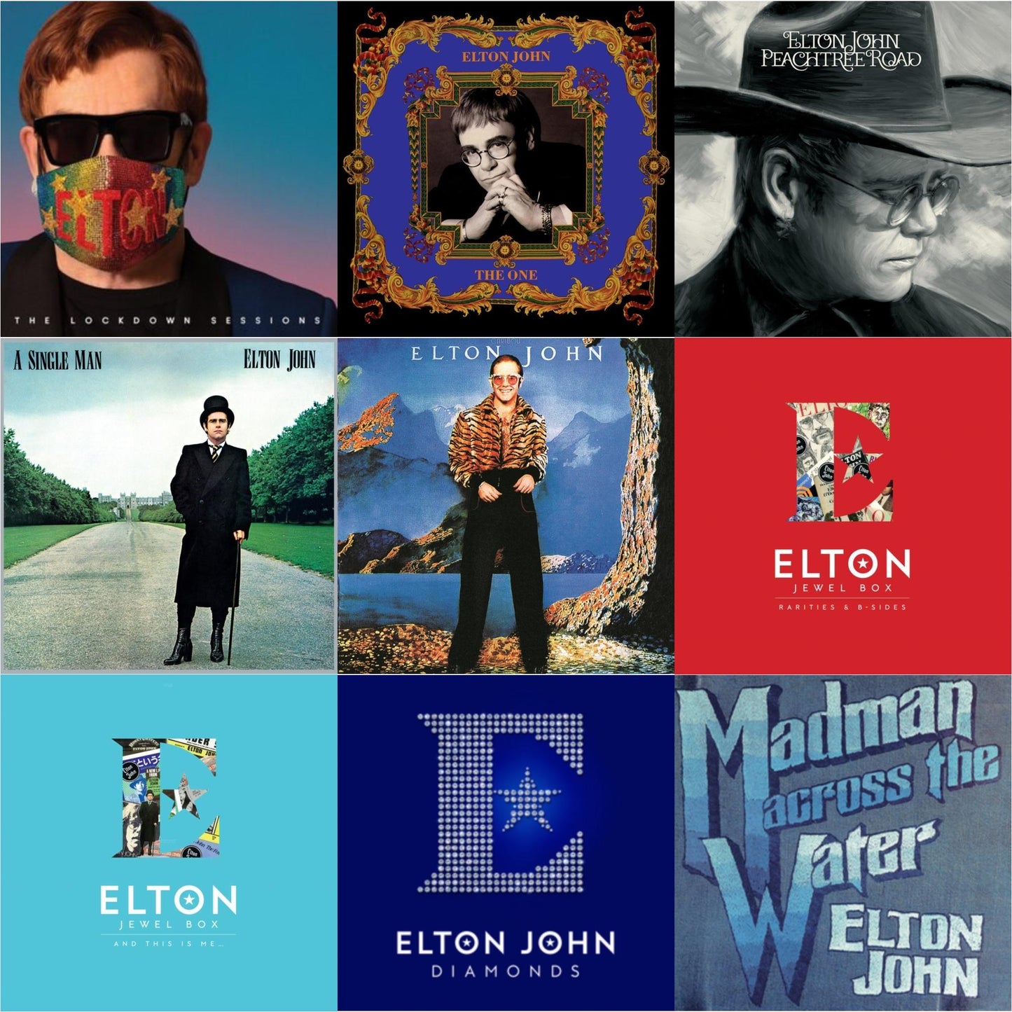 Elton John - Lockdown Sessions (Blue Vinyl/2LP) (X) & One (2LP) & Peachtree Road (2LP) & Single Man & Caribou (50Th Anniversary Edition/2LP/Blue Vinyl) & Jewel Box (3LP - Rarities & B-Sides) & Jewel Box (2LP - And This Is Me) & Diamonds (2LP) &