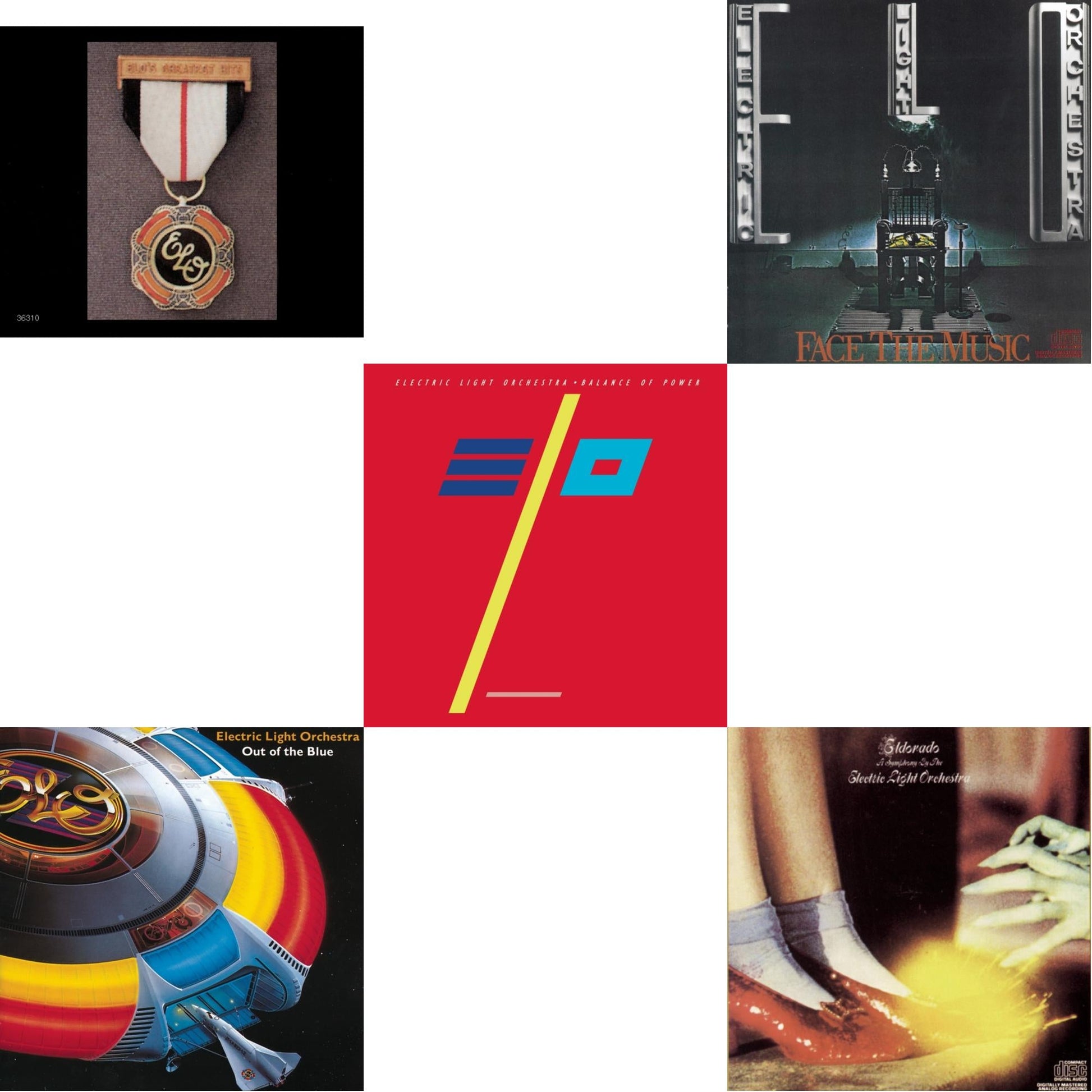 This is a 5 CD SKU bundle.
1.This CD is brand new.Format: CDMusic Style: Prog RockThis item's title is: Greatest HitsArtist: Electric Light OrchestraLabel: LEGACYBarcode: 074643631020Release Date: 6/17/1986
2.This CD is brand new.