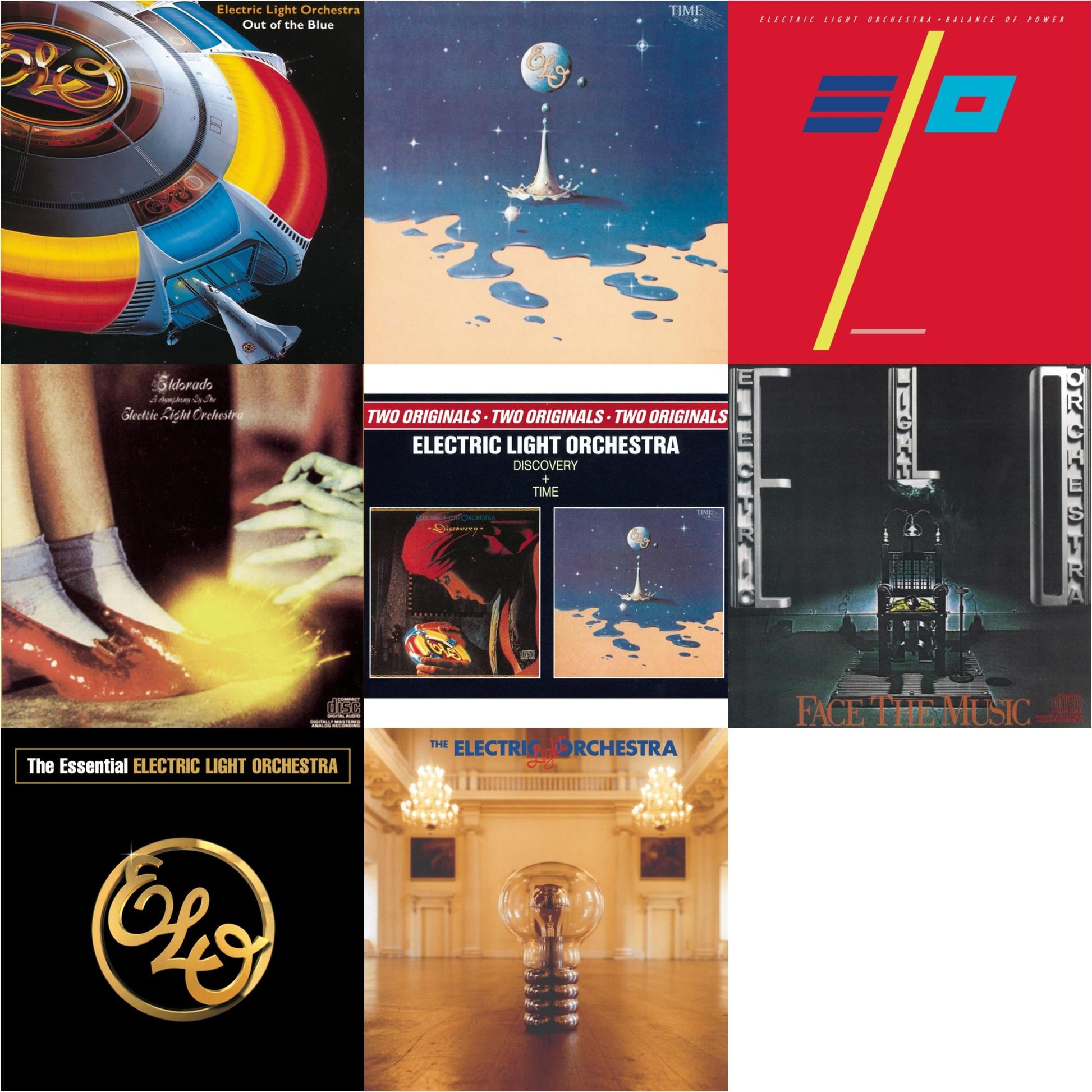 This is a 8 CD SKU bundle.
1.This CD is brand new.Format: CDThis item's title is: Out Of The BlueArtist: Electric Light OrchestraLabel: SONY SPECIAL MARKETINGBarcode: 886972675022Release Date: 2/22/2008
2.This CD is brand new.