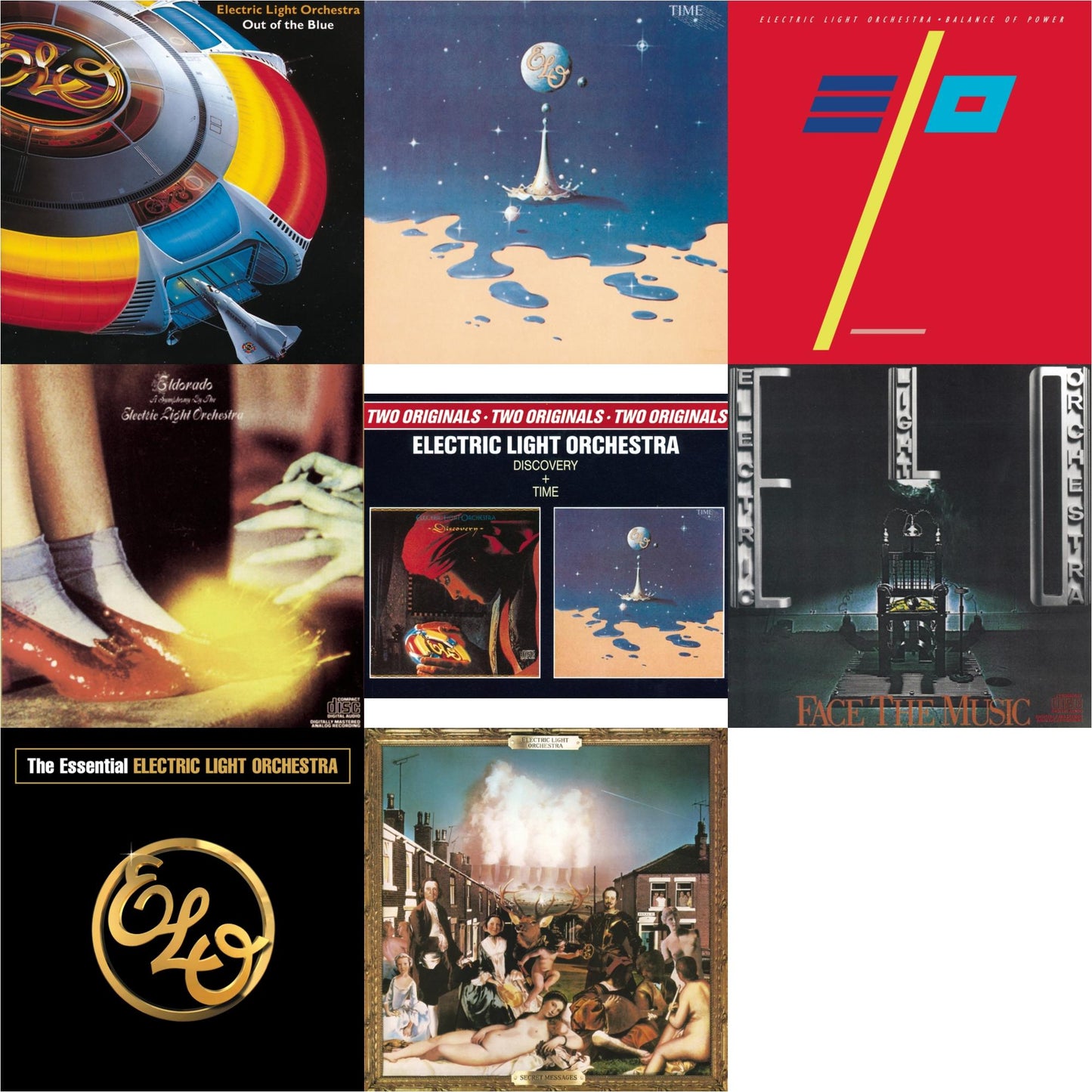 This is a 8 CD SKU bundle.
1.This CD is brand new.Format: CDThis item's title is: Out Of The BlueArtist: Electric Light OrchestraLabel: SONY SPECIAL MARKETINGBarcode: 886972675022Release Date: 2/22/2008
2.This CD is brand new.