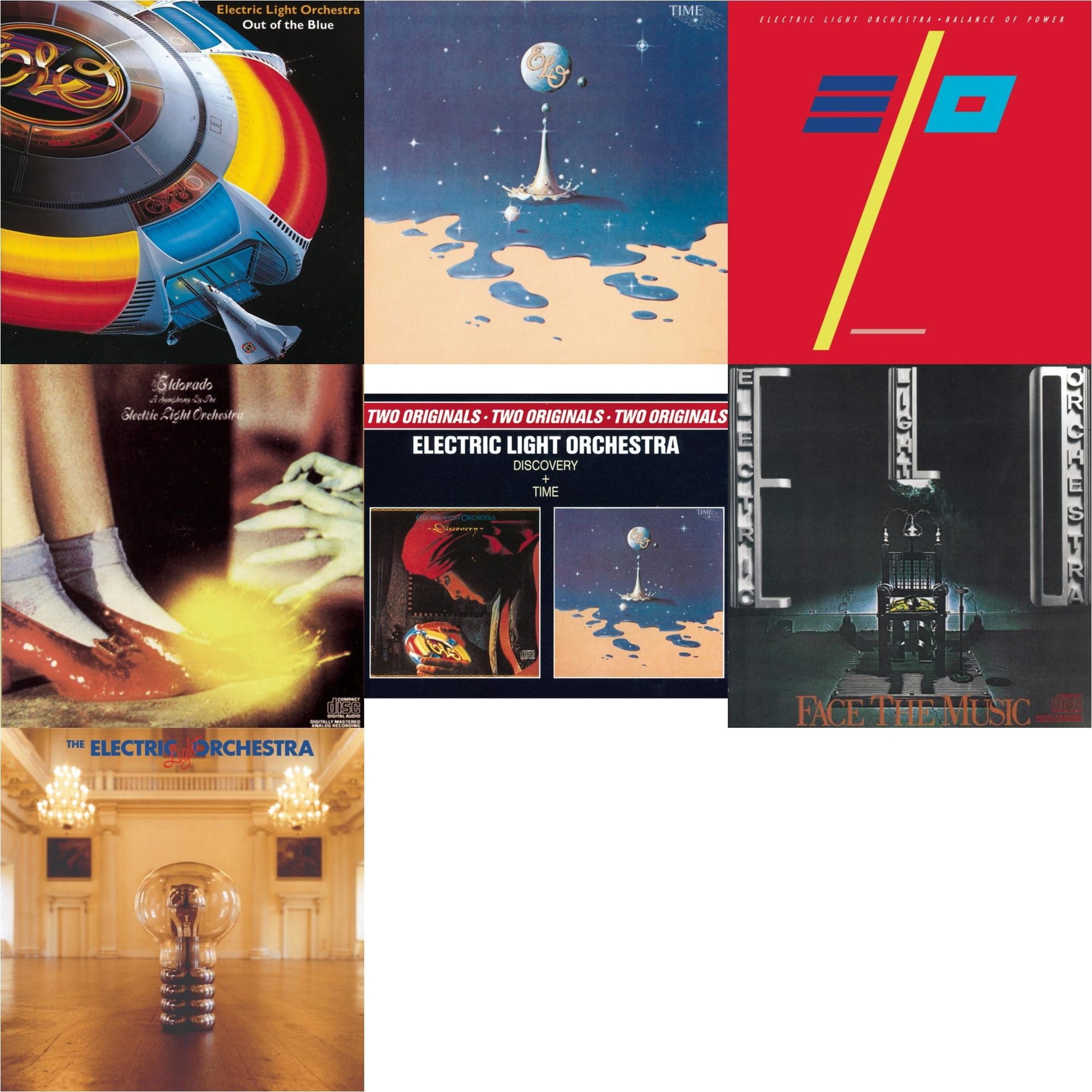 This is a 7 CD SKU bundle.
1.This CD is brand new.Format: CDThis item's title is: Out Of The BlueArtist: Electric Light OrchestraLabel: SONY SPECIAL MARKETINGBarcode: 886972675022Release Date: 2/22/2008
2.This CD is brand new.