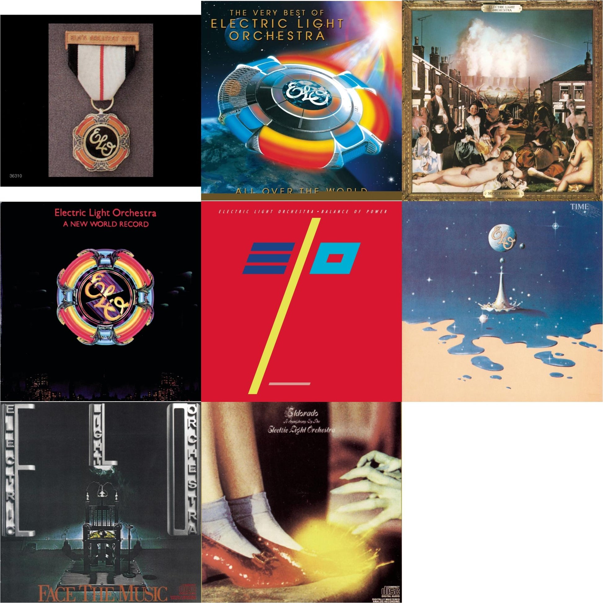 This is a 8 CD SKU bundle.
1.This CD is brand new.Format: CDMusic Style: Prog RockThis item's title is: Greatest HitsArtist: Electric Light OrchestraLabel: LEGACYBarcode: 074643631020Release Date: 6/17/1986
2.This CD is brand new.