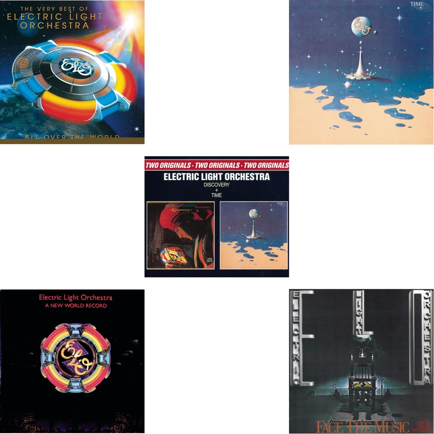 This is a 5 CD SKU bundle.
1.This CD is brand new.Format: CDMusic Style: Pop RockThis item's title is: All Over The World: Very Best OfArtist: Electric Light OrchestraLabel: LEGACYBarcode: 827969448922Release Date: 8/2/2005
2.This CD is brand new.