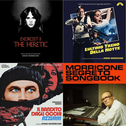 L’Ultimo Treno Della Notte (Yellow LP Vinyl) & Blue-Eyed Bandit (Il Bandito Dagli Occhi Azzurri) Ost (Blue LP Vinyl) (Rsd) & Morricone Segreto Songbook (1962-1973) (2LP) & Exorcist Ii: The Heretic (Blood Red With Black Splatter LP Vinyl) (Ams Exclusive)
