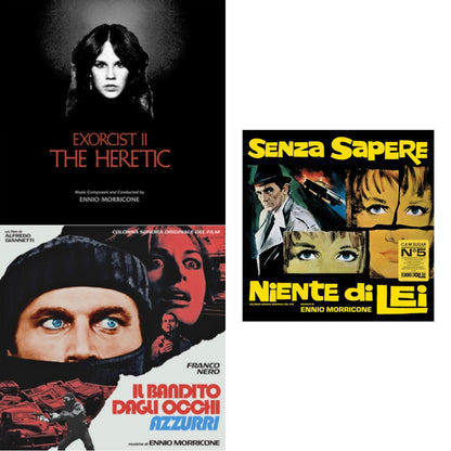 Blue-Eyed Bandit (Il Bandito Dagli Occhi Azzurri) Ost (Blue LP Vinyl) (Rsd) & Senza Sapere Niente Di Lei (Yellow LP Vinyl) & Exorcist Ii: The Heretic (Blood Red With Black Splatter LP Vinyl) (Ams Exclusive)