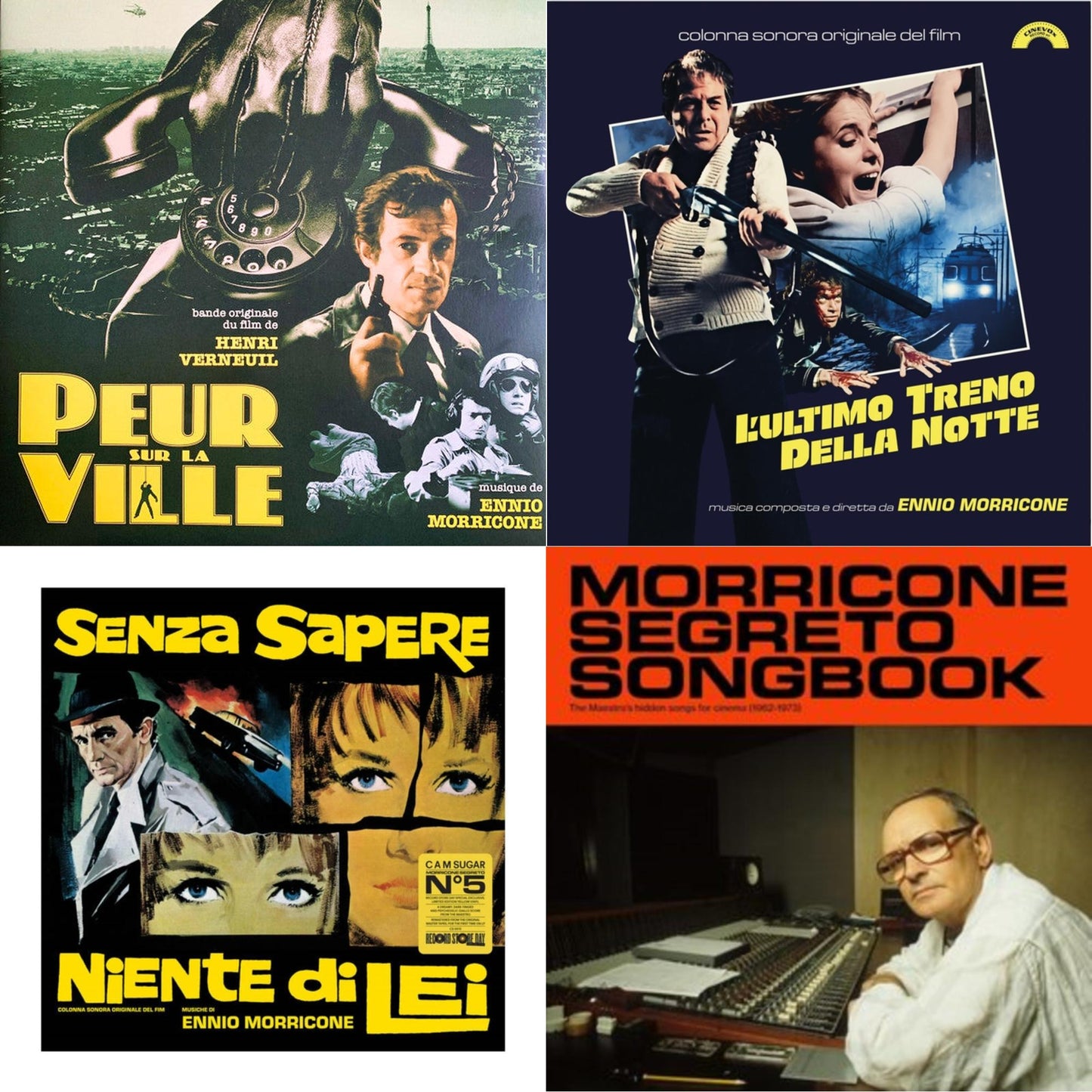 Peur Sur La Ville (Gatefold Sleeve Designed By Eric Adrian Lee) & L’Ultimo Treno Della Notte (Yellow LP Vinyl) & Senza Sapere Niente Di Lei (Yellow LP Vinyl) & Morricone Segreto Songbook (1962-1973) (2LP)
