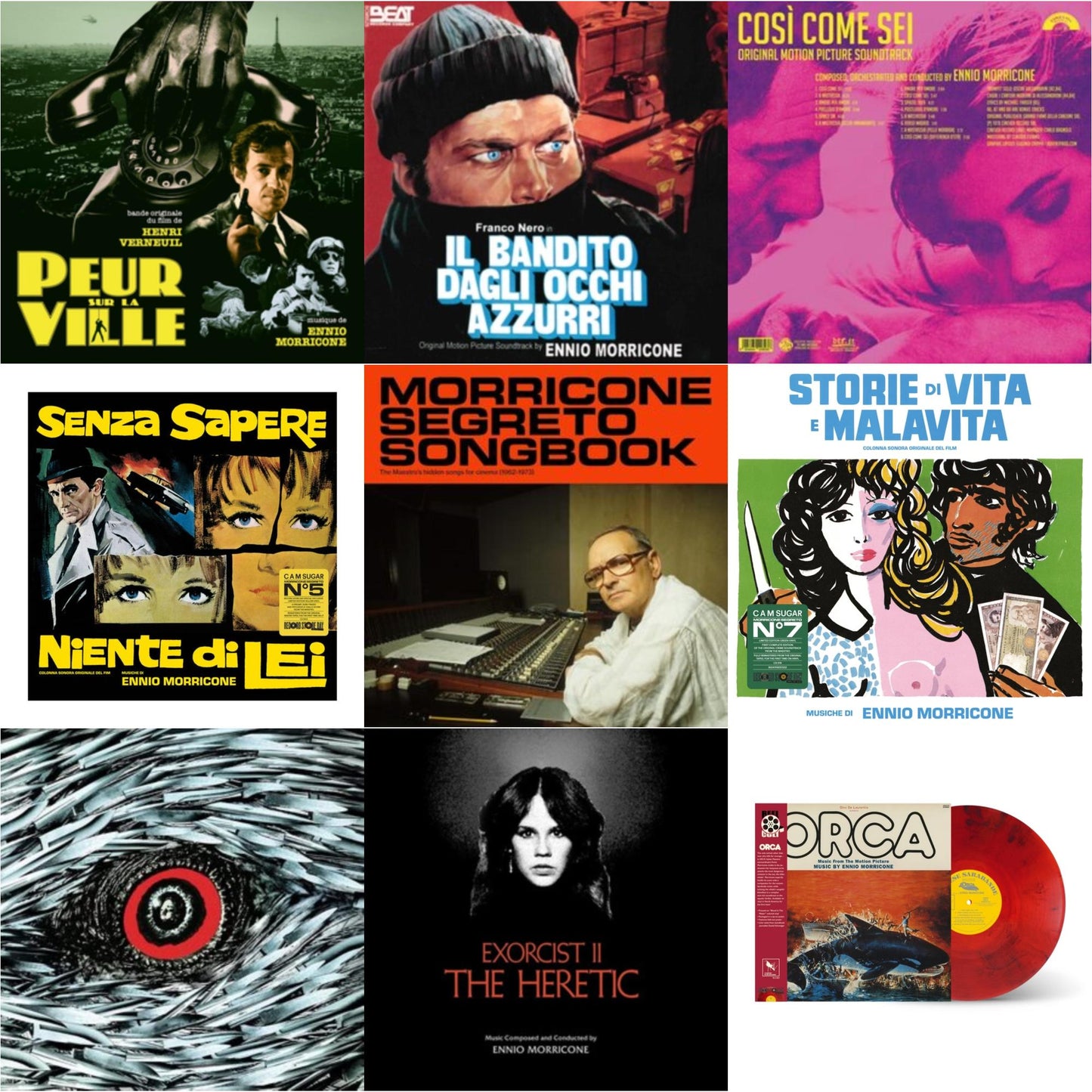 Ennio Morricone - Peur Sur La Ville (Gatefold Sleeve Designed By Eric Adrian Lee) & Blue-Eyed Bandit (Il Bandito Dagli Occhi Azzurri) Ost & Così Come Sei Ost (Limited/180G/Solid Pink LP Vinyl) & Senza Sapere Niente Di Lei (Yellow LP Vinyl) &