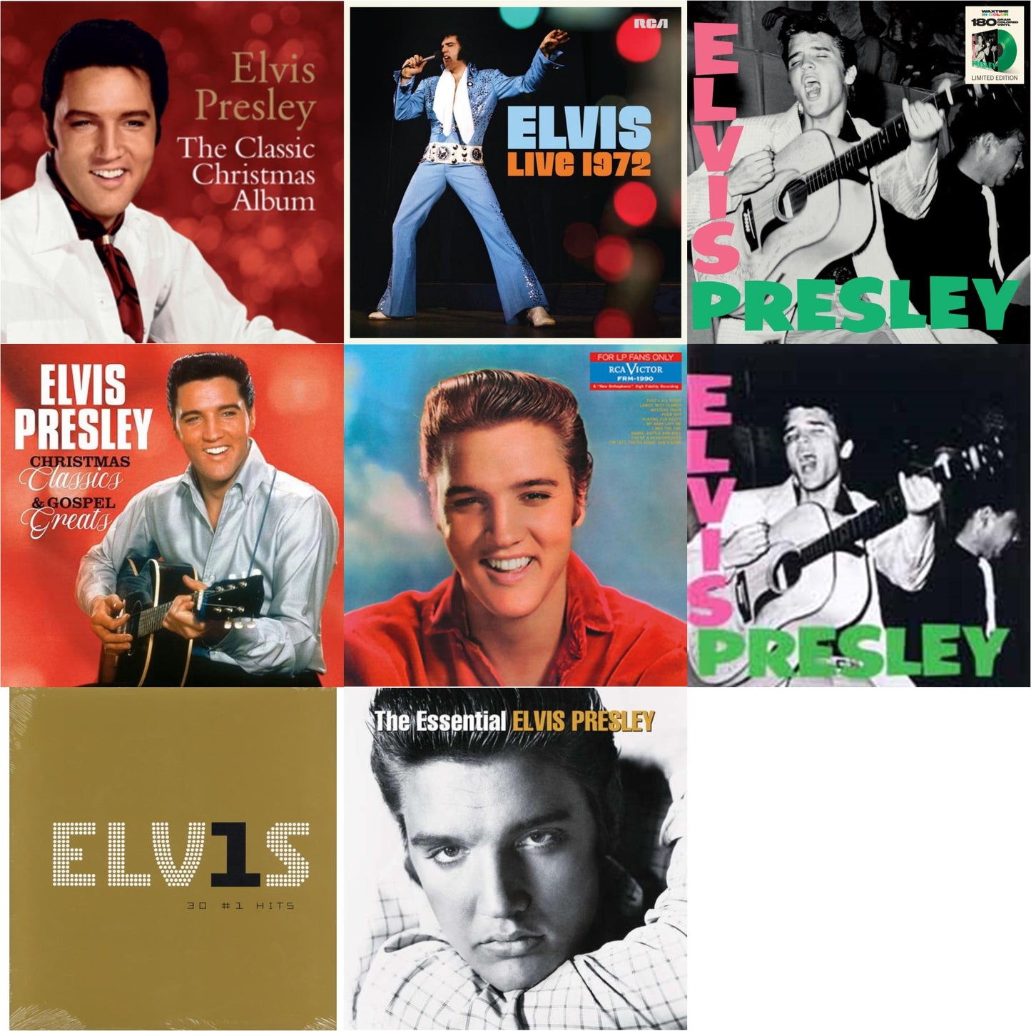 Elvis Presley - Classic Christmas Album & Elvis Live 1972 (2LP) & Elvis Presley (Limited/Transparent Green LP Vinyl/180G) & Christmas Classics & Gospel Greats (Ams Exclusive) (Snowy White LP Vinyl) & For LP Fans Only (Translucent Blue Vinyl/180G) &
