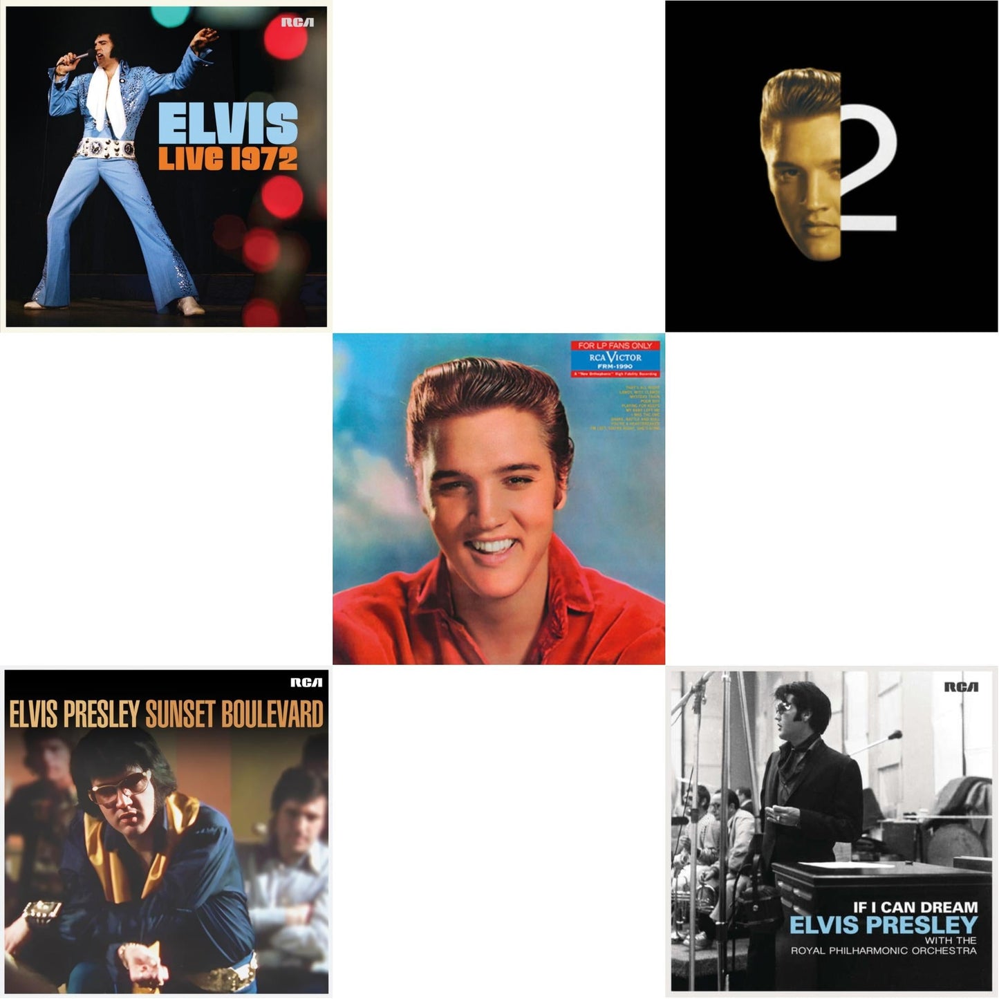 Elvis Live 1972 (2LP) & Sunset Boulevard (2LP) & For LP Fans Only (Translucent Blue Vinyl/180G) & 2Nd To None (Gold Vinyl/180G/2LP) & If I Can Dream: Elvis Presley With The Royal Philharmonic Orchestra (2LP/180G)
