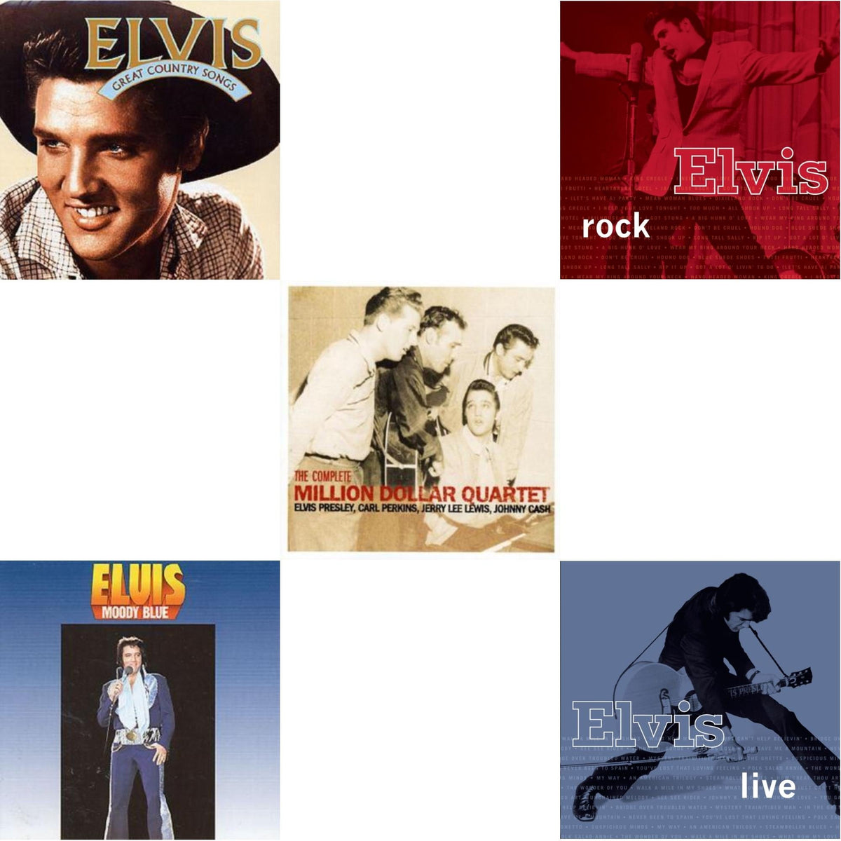 Great Country Songs & Moody Blue & Complete Million Dollar Quartet & Elvis Rock & Elvis Live