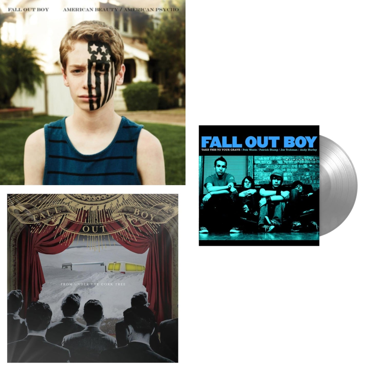 This is a 3 LP Vinyl SKU bundle.
1.This LP Vinyl is brand new.Format: LP VinylMusic Style: Pop PunkThis item's title is: Take This To Your Grave (Fbr 25Th Anniversary Edition/Silver LP Vinyl)Artist: Fall Out BoyLabel: Fueled By RamenBarcode: 075678645594Release Date: 4/30/2021
2.