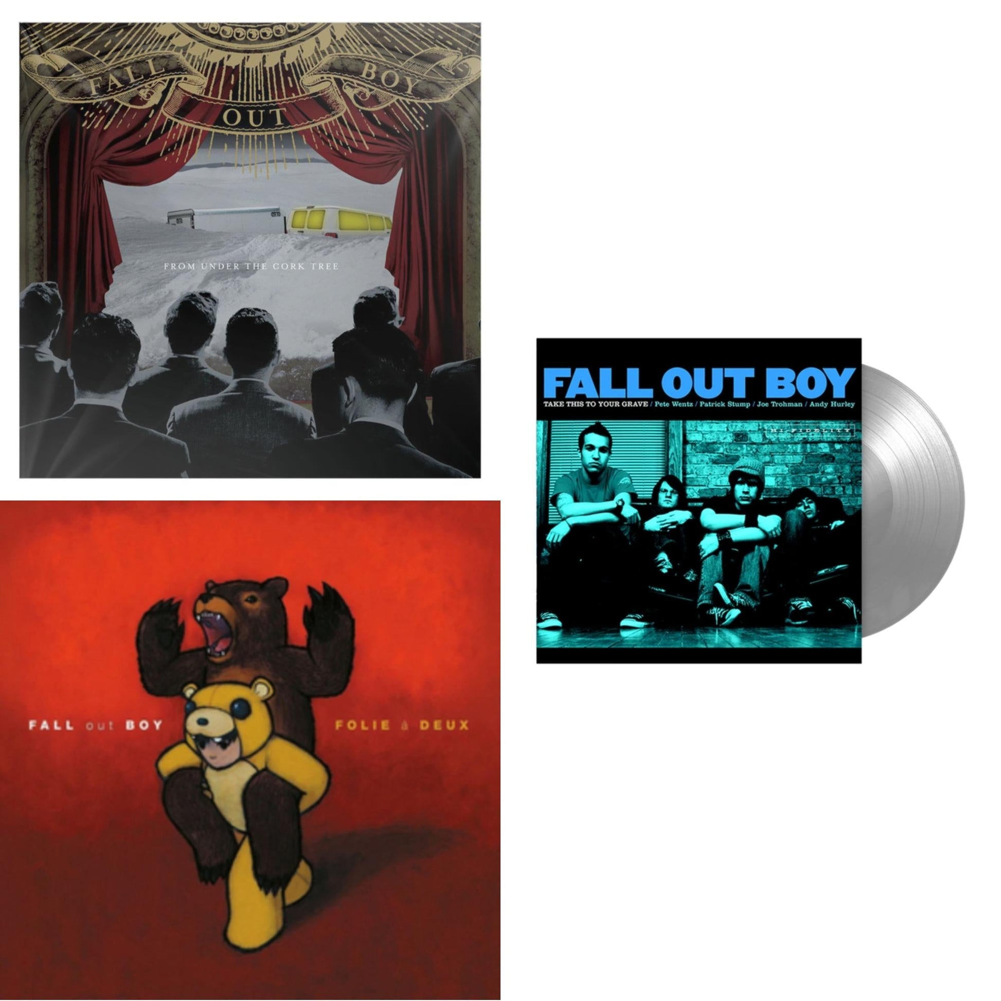 This is a 3 LP Vinyl SKU bundle.
1.This LP Vinyl is brand new.Format: LP VinylMusic Style: Pop PunkThis item's title is: Take This To Your Grave (Fbr 25Th Anniversary Edition/Silver LP Vinyl)Artist: Fall Out BoyLabel: Fueled By RamenBarcode: 075678645594Release Date: 4/30/2021
2.