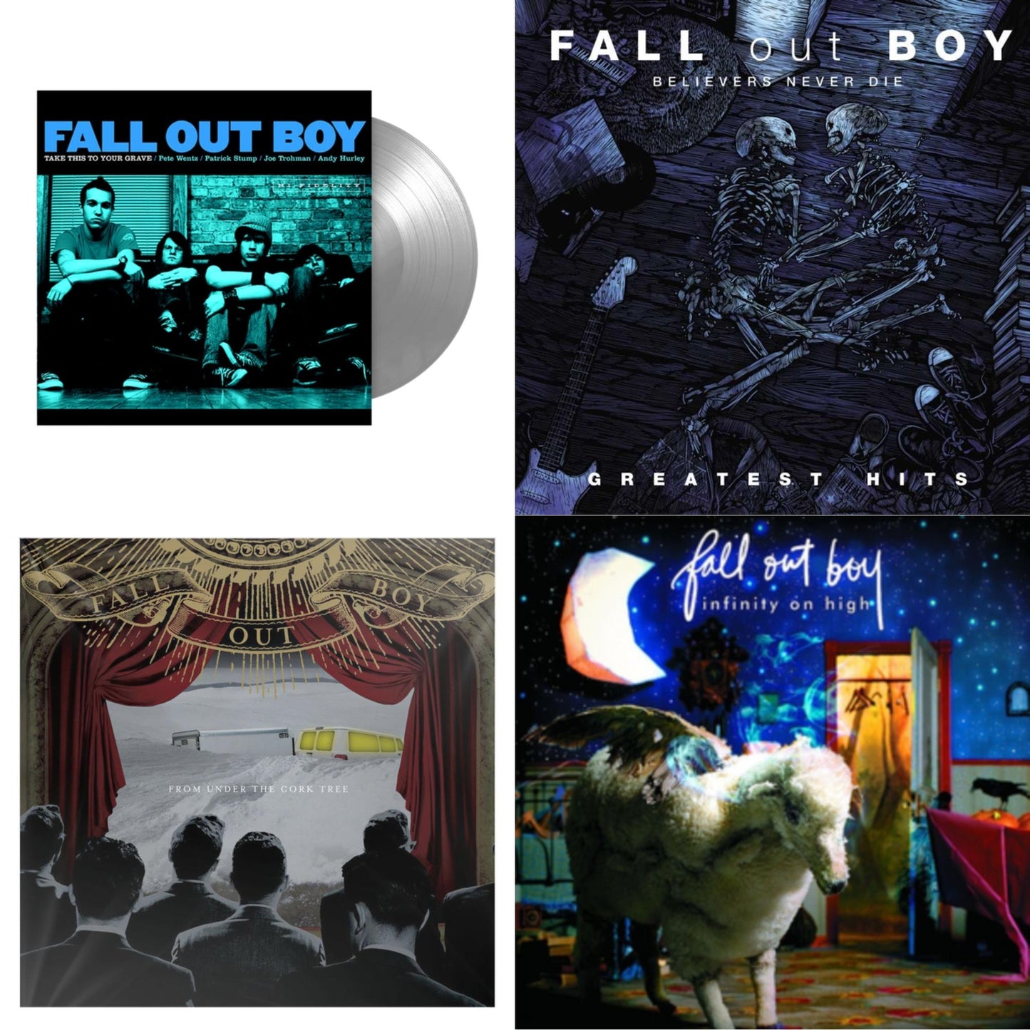 This is a 4 LP Vinyl SKU bundle.
1.This LP Vinyl is brand new.Format: LP VinylMusic Style: Pop PunkThis item's title is: Take This To Your Grave (Fbr 25Th Anniversary Edition/Silver LP Vinyl)Artist: Fall Out BoyLabel: Fueled By RamenBarcode: 075678645594Release Date: 4/30/2021
2.