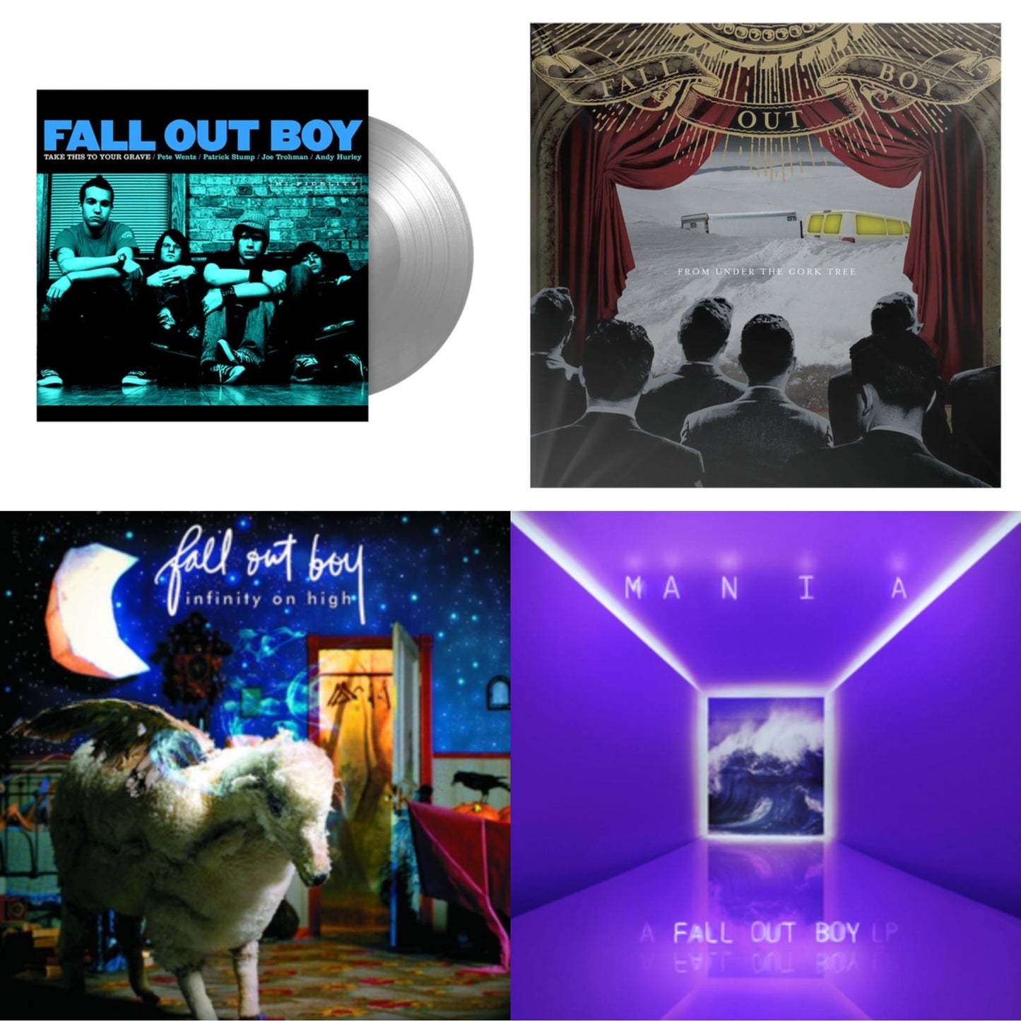 This is a 4 LP Vinyl SKU bundle.
1.This LP Vinyl is brand new.Format: LP VinylMusic Style: Pop PunkThis item's title is: Take This To Your Grave (Fbr 25Th Anniversary Edition/Silver LP Vinyl)Artist: Fall Out BoyLabel: Fueled By RamenBarcode: 075678645594Release Date: 4/30/2021
2.