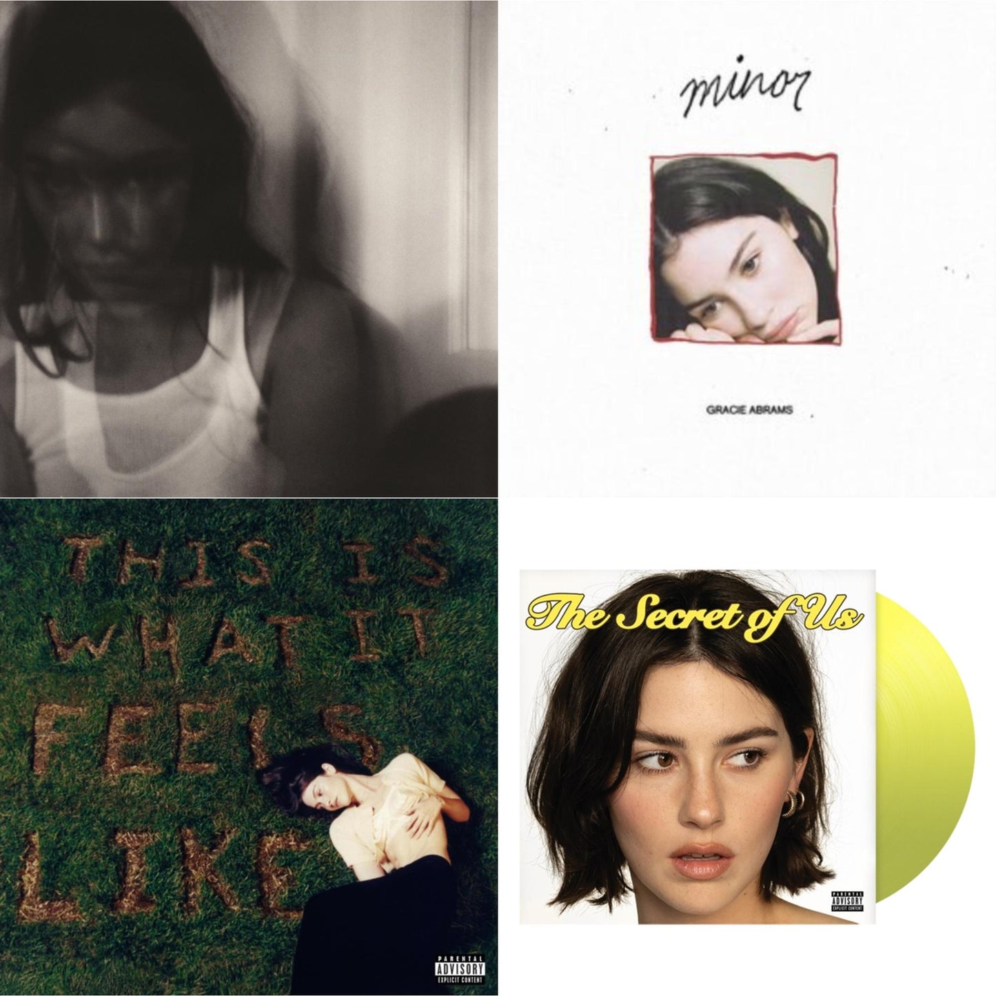 This is a 4 LP Vinyl SKU bundle.
1.This LP Vinyl is brand new.Format: LP VinylMusic Style: Indie PopThis item's title is: Good Riddance (Deluxe/2LP)Artist: Gracie AbramsLabel: INTERSCOPEBarcode: 602448974051Release Date: 6/16/2023
2.This LP Vinyl is brand new.