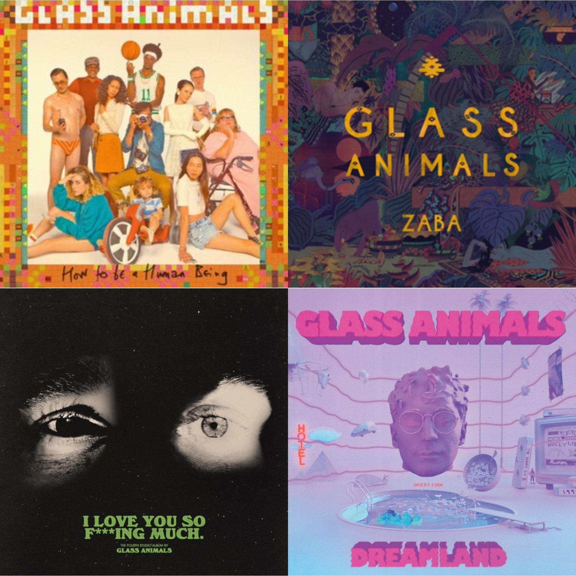 This is a 4 LP Vinyl SKU bundle.
1.This LP Vinyl is brand new.Format: LP VinylMusic Style: Dance-popThis item's title is: Dreamland (Glow In The Dark LP Vinyl)Artist: Glass AnimalsLabel: REPUBLICBarcode: 602445927449Release Date: 8/5/2022
2.This LP Vinyl is brand new.