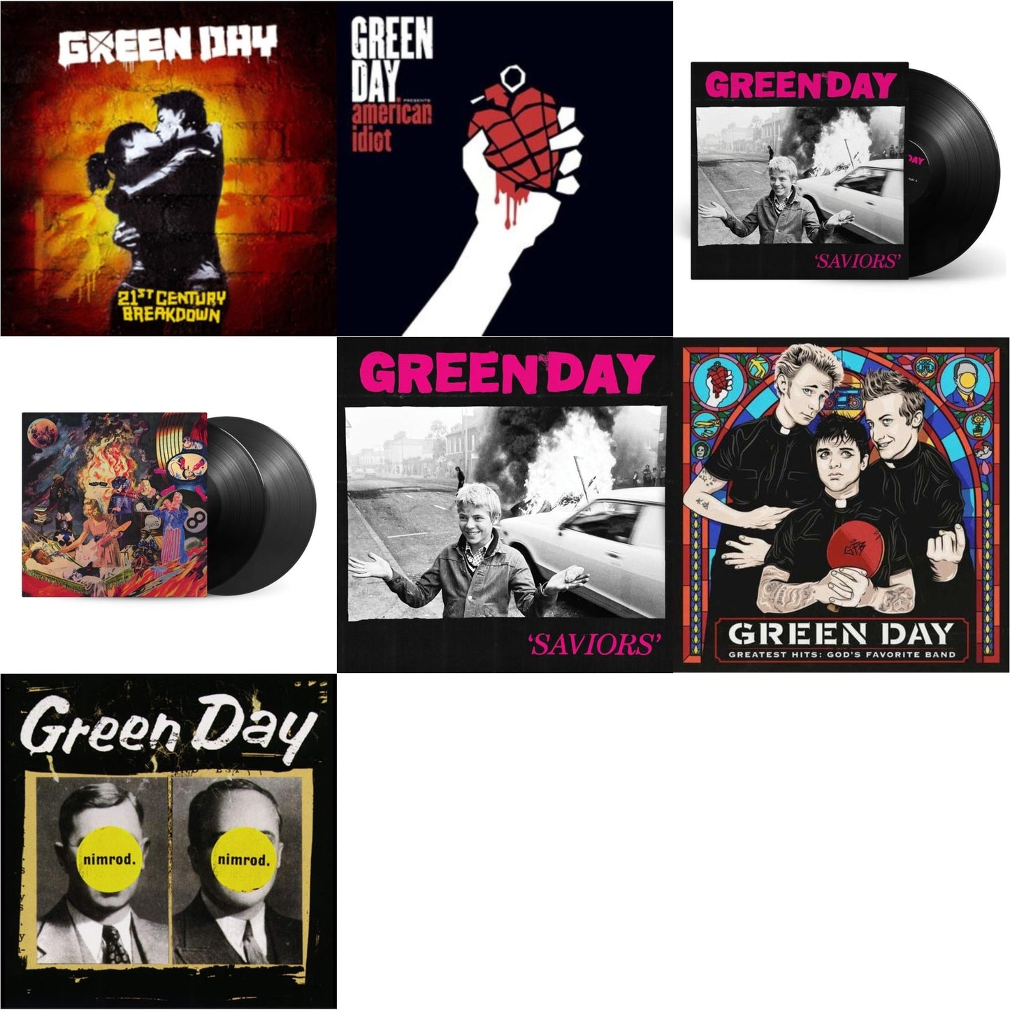 This is a 7 LP Vinyl SKU bundle.
1.This LP Vinyl is brand new.Format: LP VinylThis item's title is: Saviors (180G/Deluxe LP Vinyl)Artist: Green DayBarcode: 093624866091Release Date: 1/19/2024
2.This LP Vinyl is brand new.