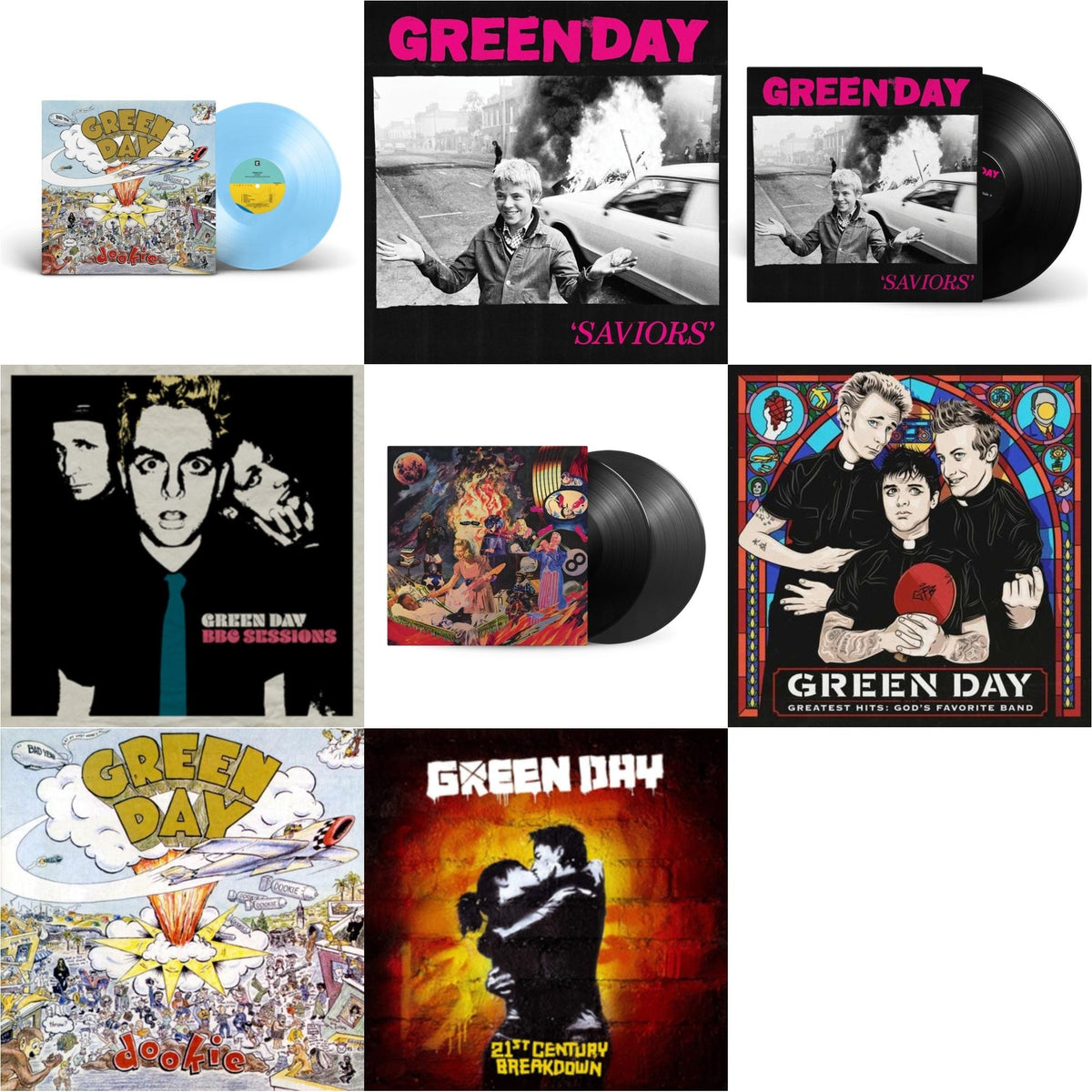 Dookie (X) (Baby Blue LP Vinyl) & Saviors (180G/Deluxe LP Vinyl) & Saviors & Bbc Sessions (X) (2LP/Milky Clear Vinyl) (I) & Insomniac (25Th Anniversary/2LP) & Greatest Hits: God's Favorite Band (X) & Dookie (Picture Disc) & 21St Century Breakdown