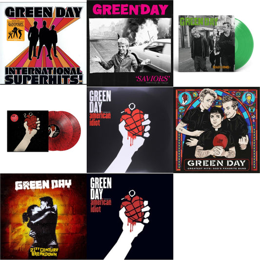 Green Day - International Superhits & Saviors (Edition De Luxe/2LP/Hot Pink W/ White Splatter Vinyl) & Warning (Fluorescent Green LP Vinyl) & American Idiot (2LP/Red & Black Splatter Vinyl) & American Idiot & Greatest Hits: God's Favorite Band (X) &