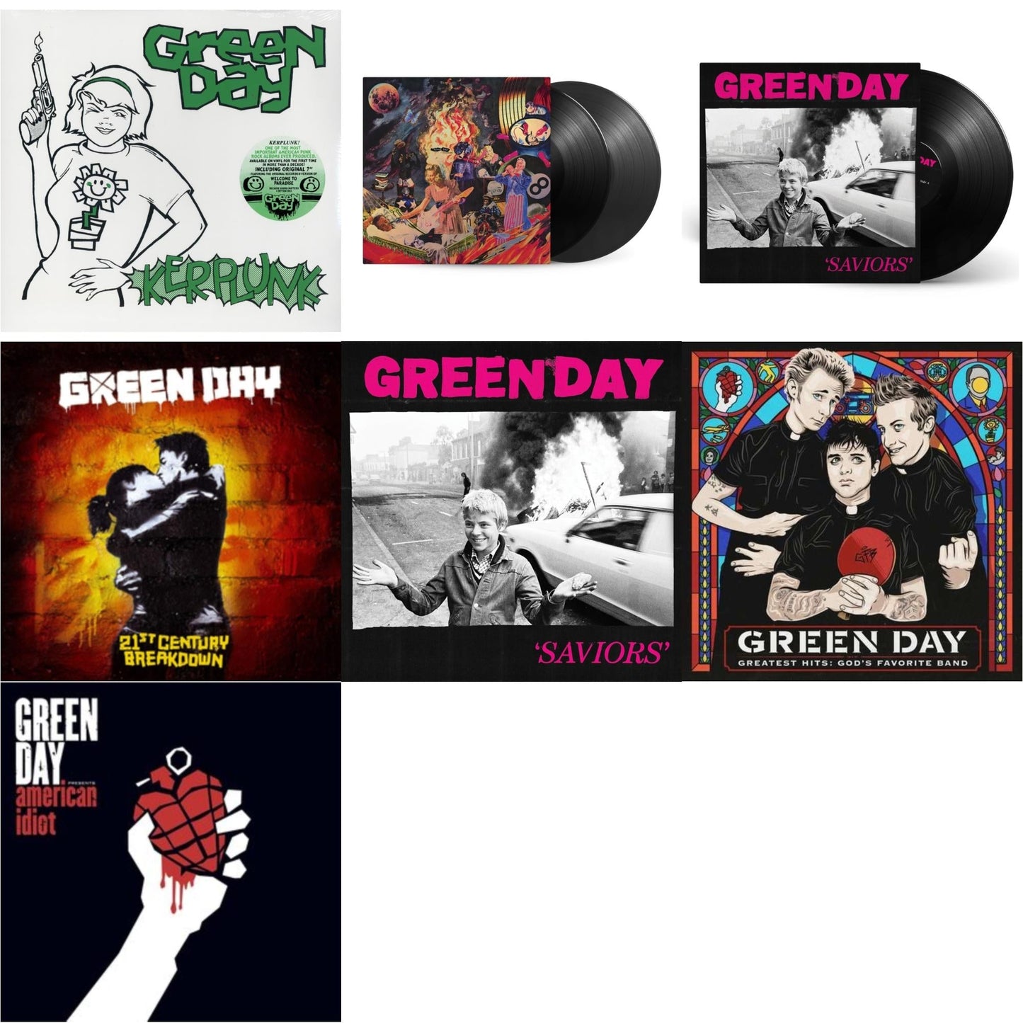 This is a 7 LP Vinyl SKU bundle.
1.This LP Vinyl is brand new.Format: LP VinylMusic Style: PunkThis item's title is: Kerplunk (120G/7Inch Single)Artist: Green DayLabel: Reprise RecordsBarcode: 093624979913Release Date: 3/24/2009
2.This LP Vinyl is brand new.