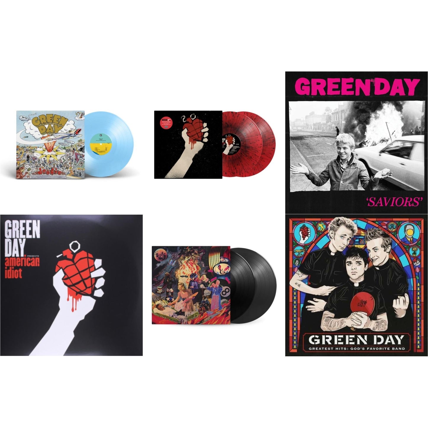 Dookie (X) (Baby Blue LP Vinyl) & American Idiot (2LP/Red & Black Splatter Vinyl) & Saviors (180G/Deluxe LP Vinyl) & American Idiot & Insomniac (25Th Anniversary/2LP) & Greatest Hits: God's Favorite Band (X)