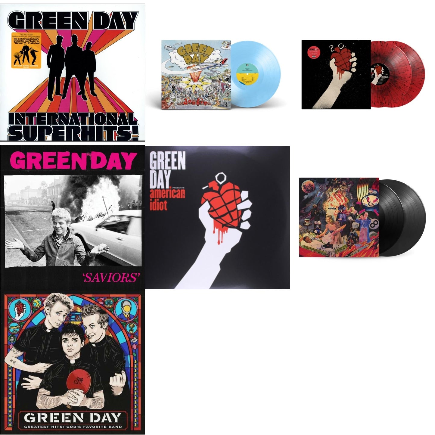 International Superhits & Dookie (X) (Baby Blue LP Vinyl) & American Idiot (2LP/Red & Black Splatter Vinyl) & Saviors (180G/Deluxe LP Vinyl) & American Idiot & Insomniac (25Th Anniversary/2LP) & Greatest Hits: God's Favorite Band (X)