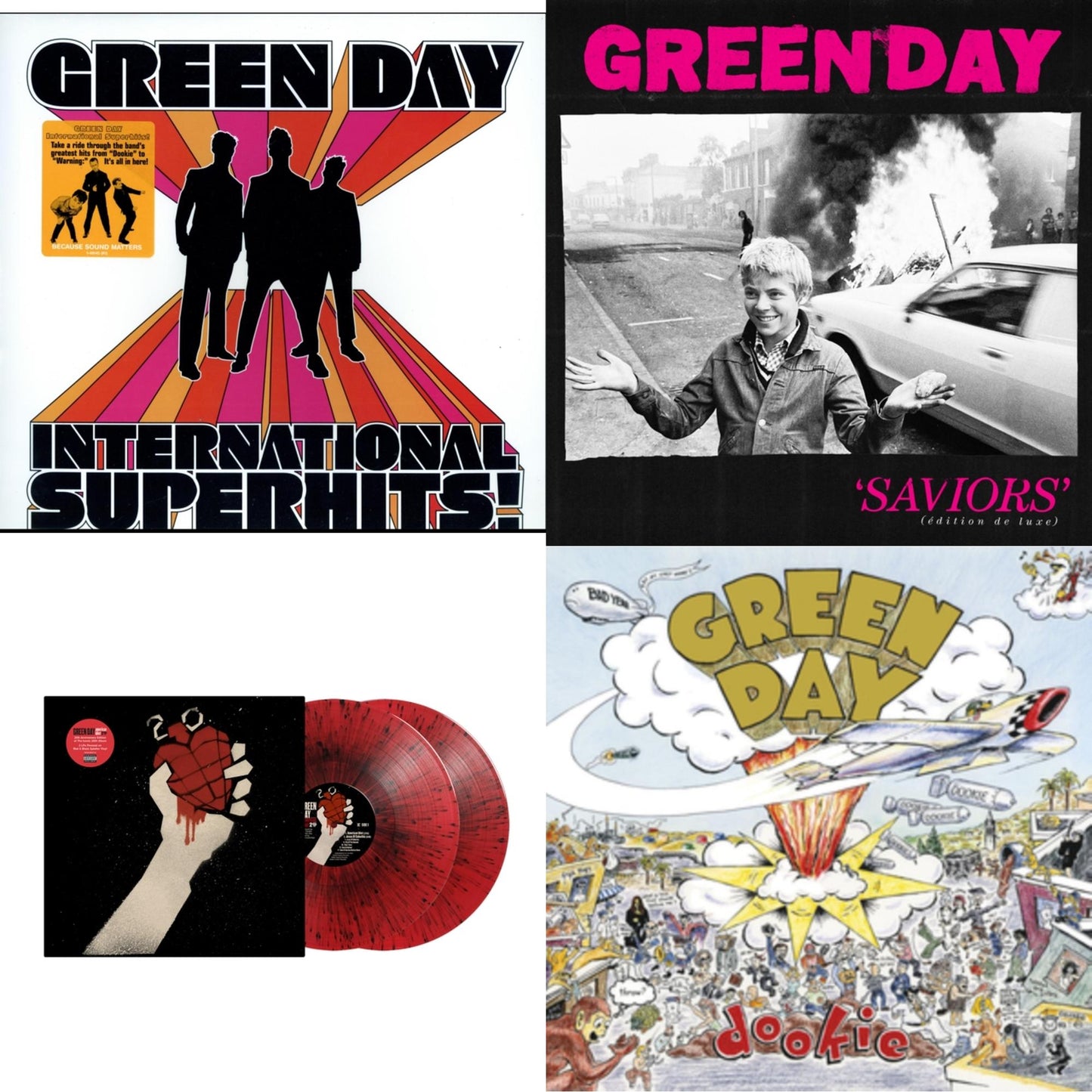 International Superhits & Saviors (Edition De Luxe/2LP/Hot Pink W/ White Splatter Vinyl) & American Idiot (2LP/Red & Black Splatter Vinyl) & Dookie