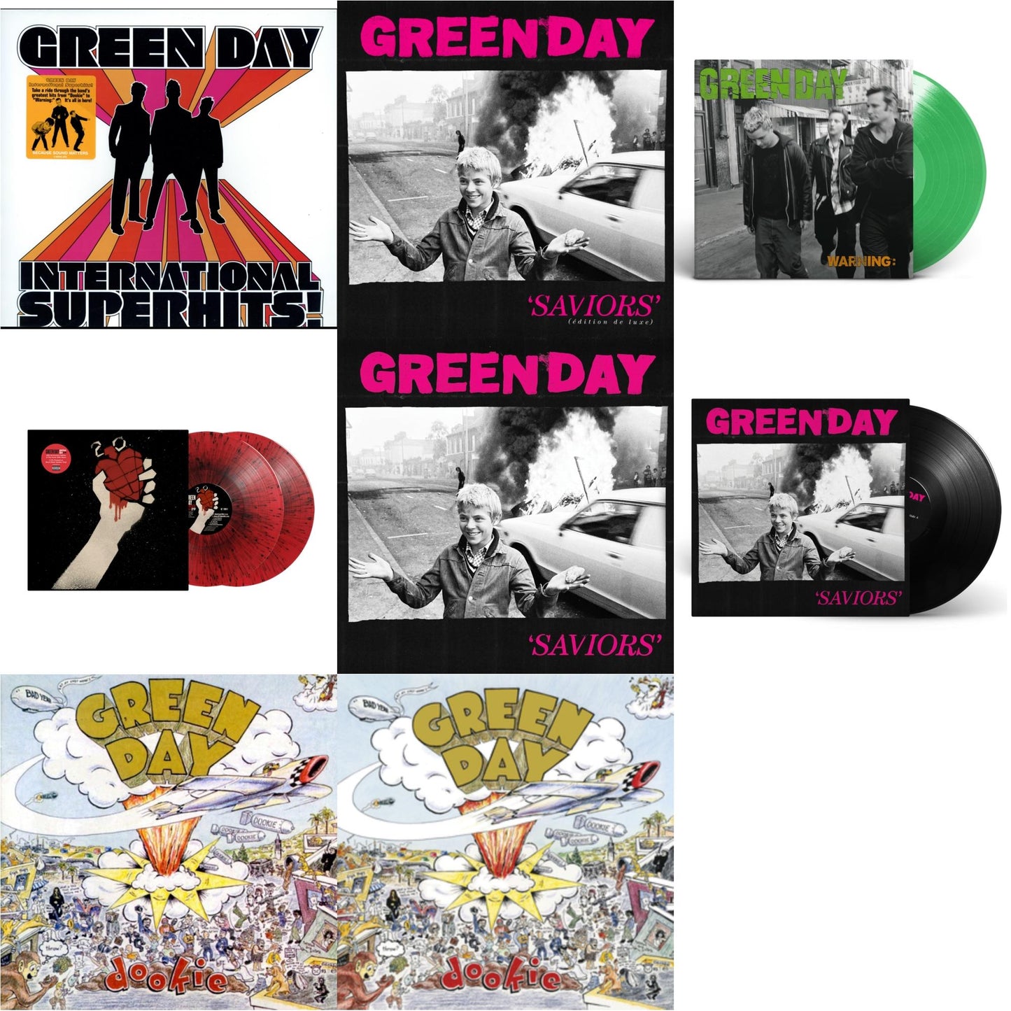 International Superhits & Saviors (Edition De Luxe/2LP/Hot Pink W/ White Splatter Vinyl) & Warning (Fluorescent Green LP Vinyl) & American Idiot (2LP/Red & Black Splatter Vinyl) & Saviors (180G/Deluxe LP Vinyl) & Saviors & Dookie (Picture Disc) & Dookie